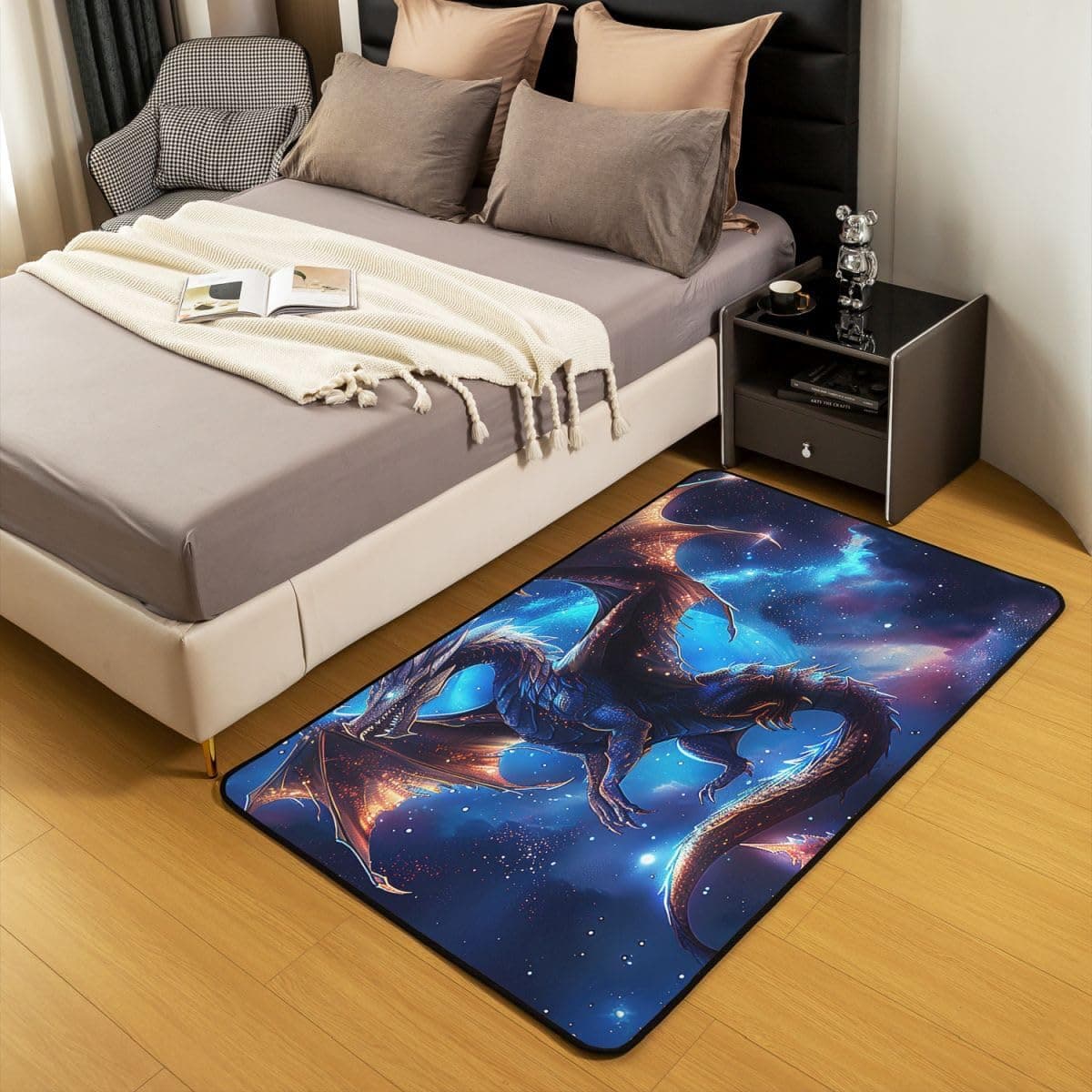 Erosebridal Blue Lightning Dragon Area Rug 3x5 Magical Animal Rug for Teens Fantasy Mysterious Wildlife Carpet Cartoon Starry Sky Nebula Washable Decorative Rug for Bedside Multi 04 3'3" x 4'11" (Rectangular) - Image 3