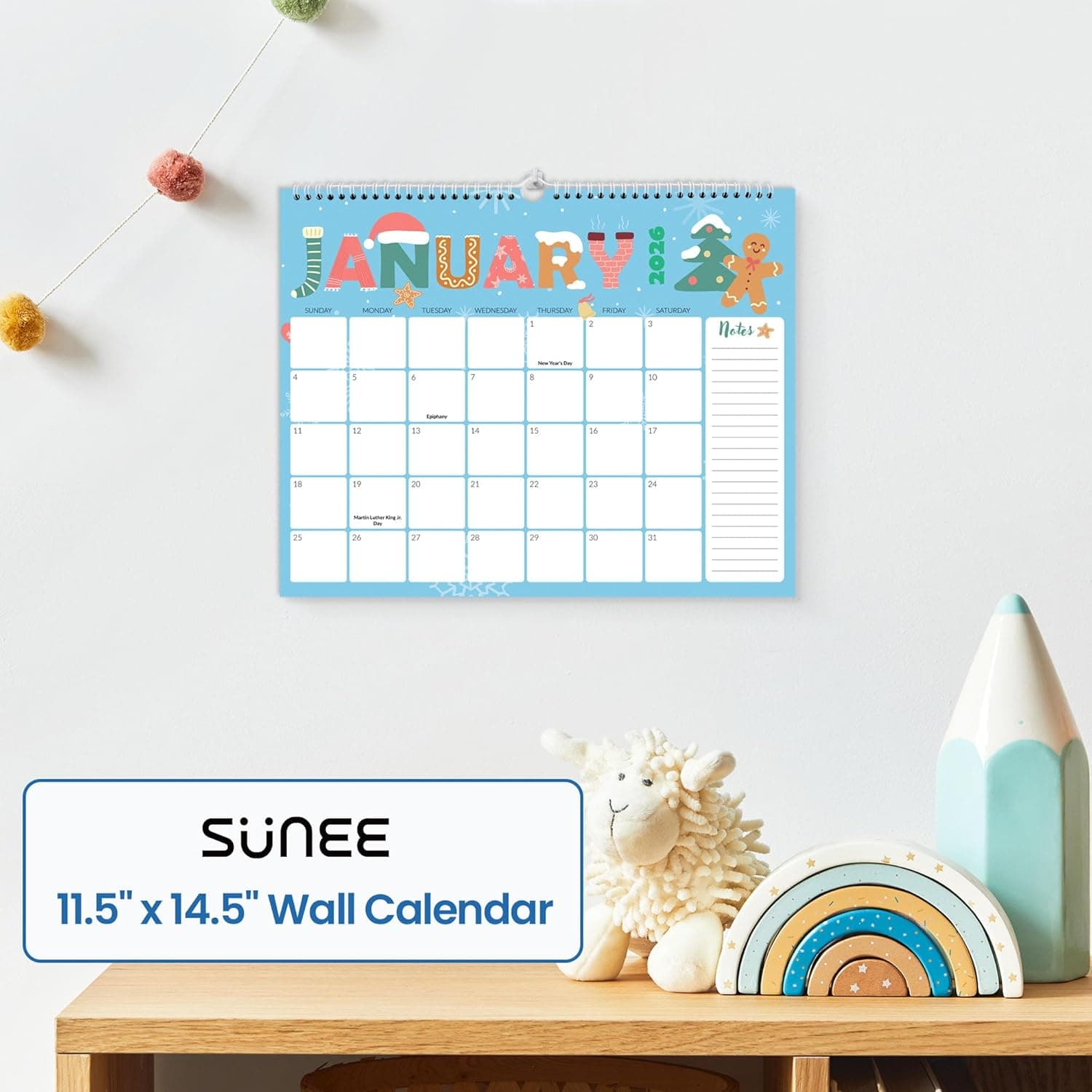 SUNEE 2026 Calendar- 18 Months Oct. 2025 - Mar. 2027, 14.5"x11.5" Big Grid Hanging Calendar 2026 with Note for Organizing & Planning, 2026 Wall Calendar with Note, Cute Cute 14.5x11.5 - Image 6