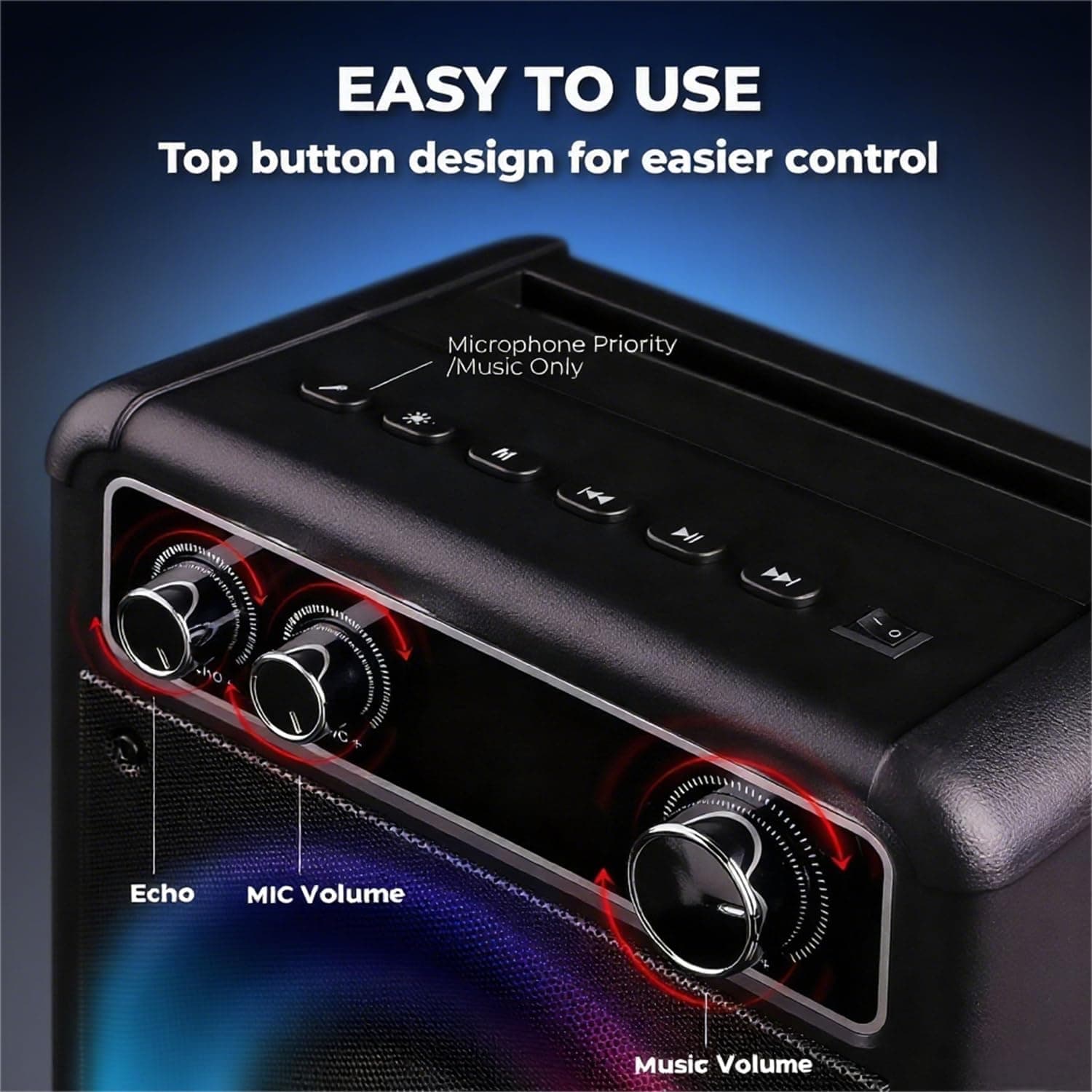 Karaoke Machine, Portable Bluetooth Karaoke Speaker with 2 Wireless Microphones, PA System for Adults Kids with LED Lights & Echo Adjustment, Supports TWS/TF/USB/AUX for Home Party T03-2 MICS - Image 10