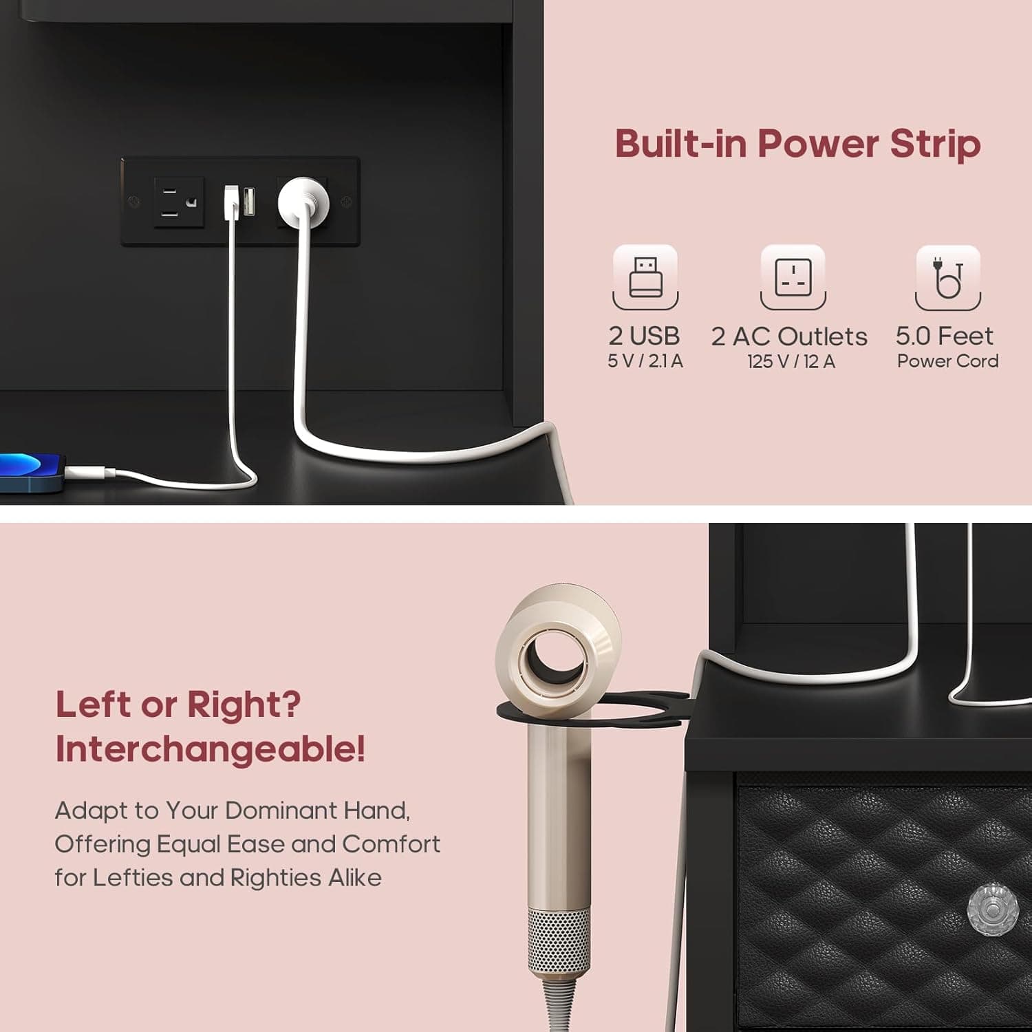 Vanity with Lights and Mirror, 11 Drawer Makeup Vanity with Power Strip, 6 Open Shelves, 43.3” Vanity Desk with Storage, Dressing Table with 3 Color Modes for Bedroom, Women, Girls, Black - Image 5