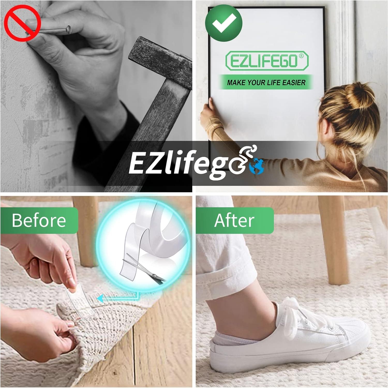 EZlifego Double Sided Tape Heavy Duty, Nano Double Sided Adhesive Tape, Clear Mounting Tape Picture Hanging Adhesive Strips (9.85FT) 9.85 Feet - Image 4
