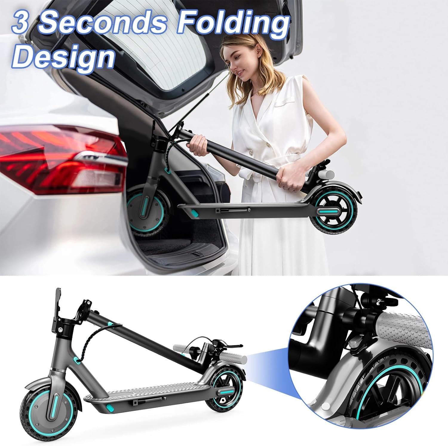 Electric Scooter Adult, 19/25 MPH Max Speed, 15-28 Miles Long Range, Foldable E Scooter with 8.5"/10" Tires, 350W/500W/600W Motor, Commuting Scooters with Dual Brakes 350W-7.8AH-15Miles-Blue - Image 5