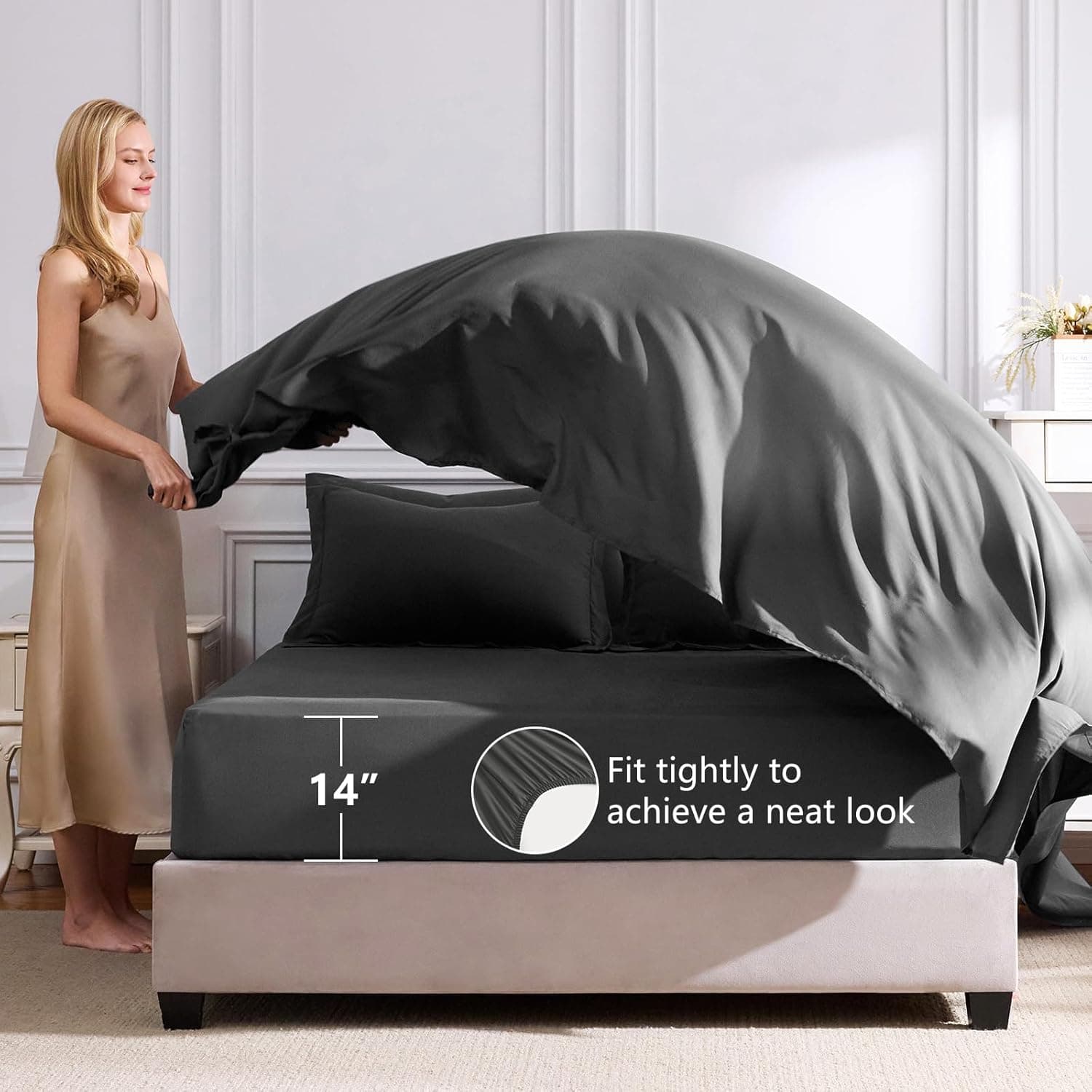 CozyLux Queen Comforter Set Dark Grey - Bed in a Bag Queen Size 7 Pieces, Luxury Soft Bed Set for All Seasons, Bedding Set with Comforter, Sheets, Pillowcases & Shams, Dark Gray, Queen Dark Grey Queen - Image 6