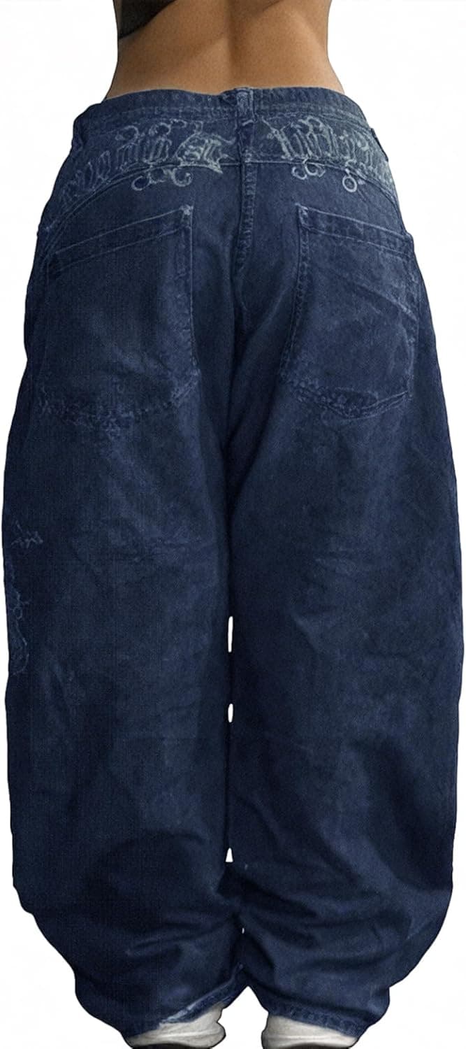 EMMIOL Women Boyfriends Hip Hop 90s Vintage Baggy Jeans Loose Denim Pants Mid-Low Waist Jeans Deep Blue-086 Medium - Image 4