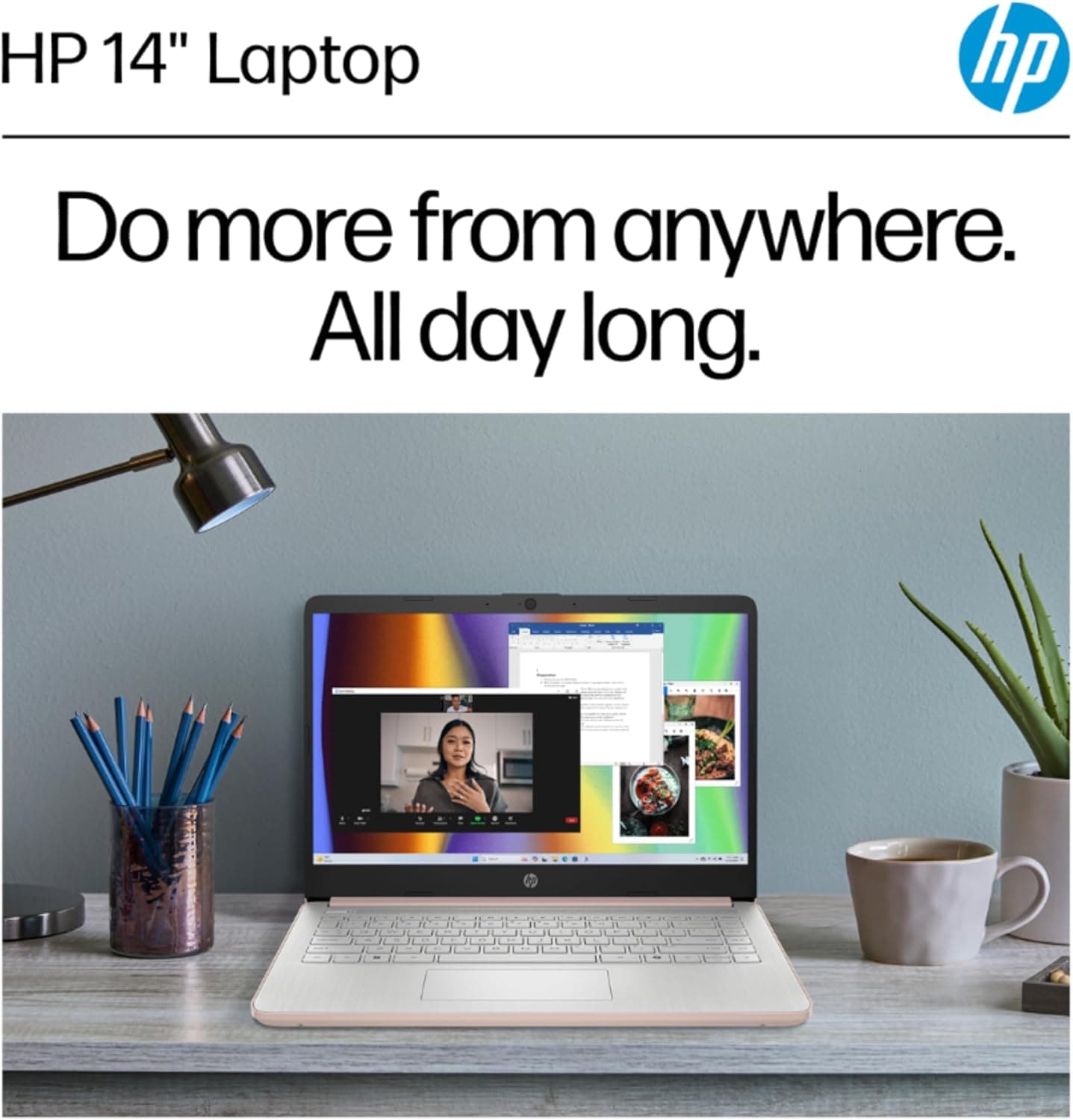 HP Rose Gold Ultrabook Laptop with Microsoft Office 365, Intel 2-Core CPU, 1.1TB Storage (1TB OneDrive and 64GB SSD), 8GB RAM, Windows 11, No Mouse - Image 3