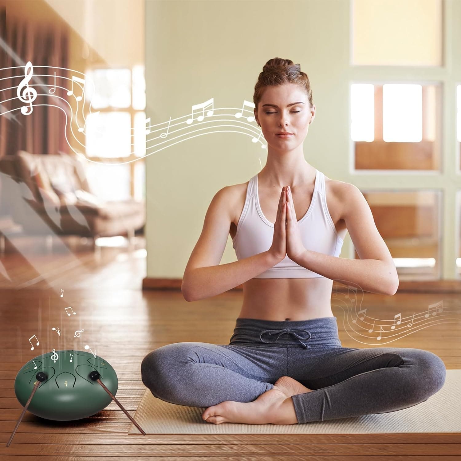 Rain Drum for Outside Garden, 6 Inches 8 Notes Steel Tongue Chakra Drums, Waterproof Meditation Rain Chime, Musical Instruments for Adult Gift with Bag, Music Book, Drum Mallets (Green) 6 Inches Green - Image 6