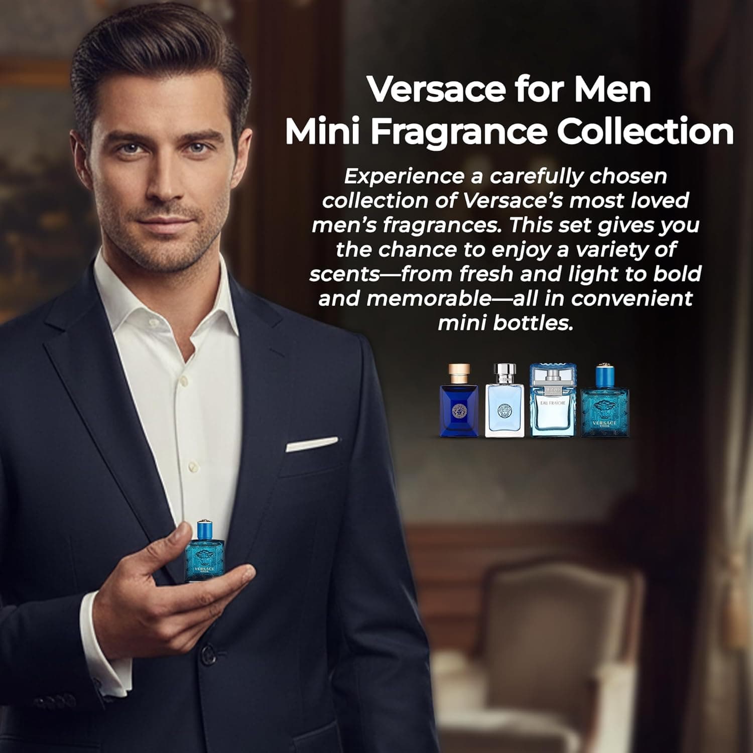 Set de 4 Mini Eros, Pour Homme, Dylan Blue, Eau Fraiche de Versace para Hombres - Muestras de Fragancia de Colonia para Hombres (4 Contenido, 0.17 oz) Eros, Pour Homme, Dylan Blue, Eau Fraiche 0.17 Fl Oz (Paquete de 4) - Image 6