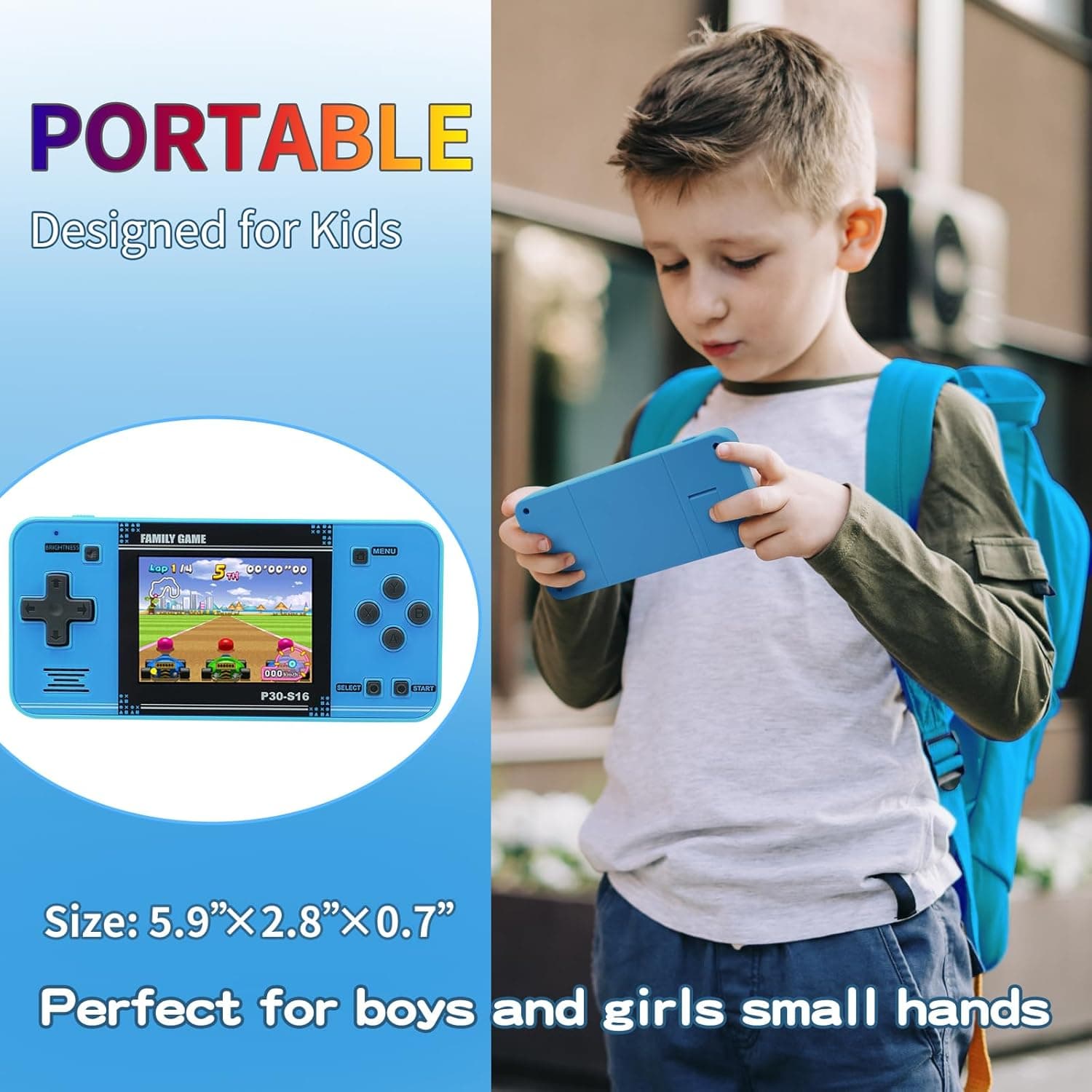 Handheld Game for Kids -Preloaded 220 Retro Video Games, Portable Gaming Player with Rechargeable Battery 3.0" LCD Screen, Mini Arcade Electronic Toy Gifts for Boys Girls (Blue) - Image 5