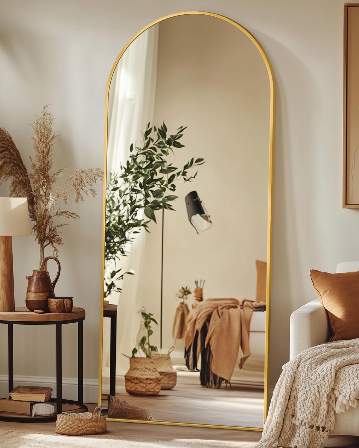 Antok Full Length Mirror, 58"x19" Floor Mirror, Arched Floor Standing Freestanding Arch Full Body Mirrors with Stand for Bedroom, Hanging Mounted for Living Room Cloakroom,Gold Gold 58"L x 19"W - Image 4