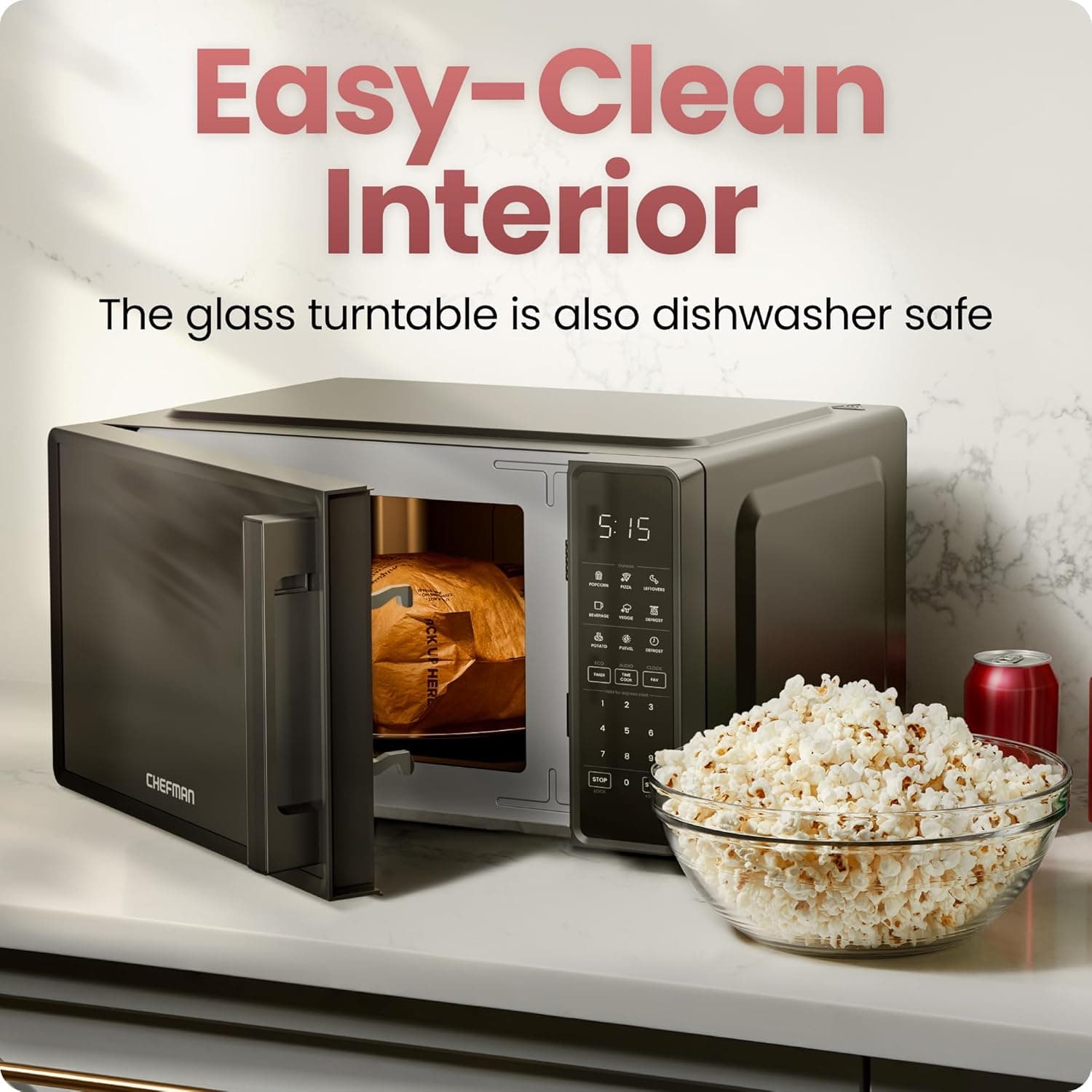 Chefman Countertop Microwave Oven 0.7 Cu. Ft., 700 Watts with 10 Power Levels, 6 Cooking Presets with One-Touch Express Cook, Eco Mode, Child Safety Lock, & Mute Button - Black - Image 7