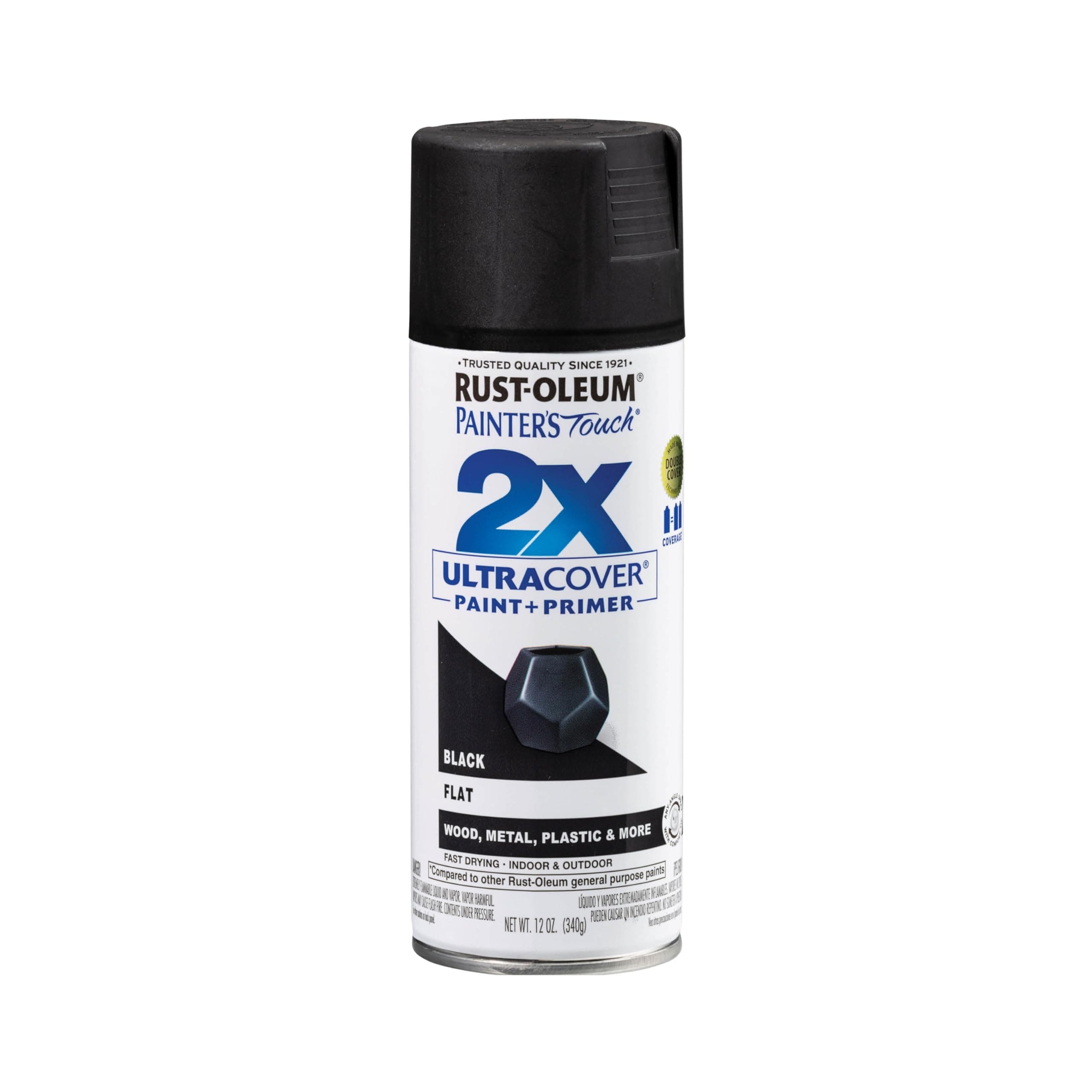 Rust-Oleum 334020 Painter's Touch 2X Ultra Cover Spray Paint, 12 oz, Flat Black Flat Black 12 Ounce (Pack of 1) Flat