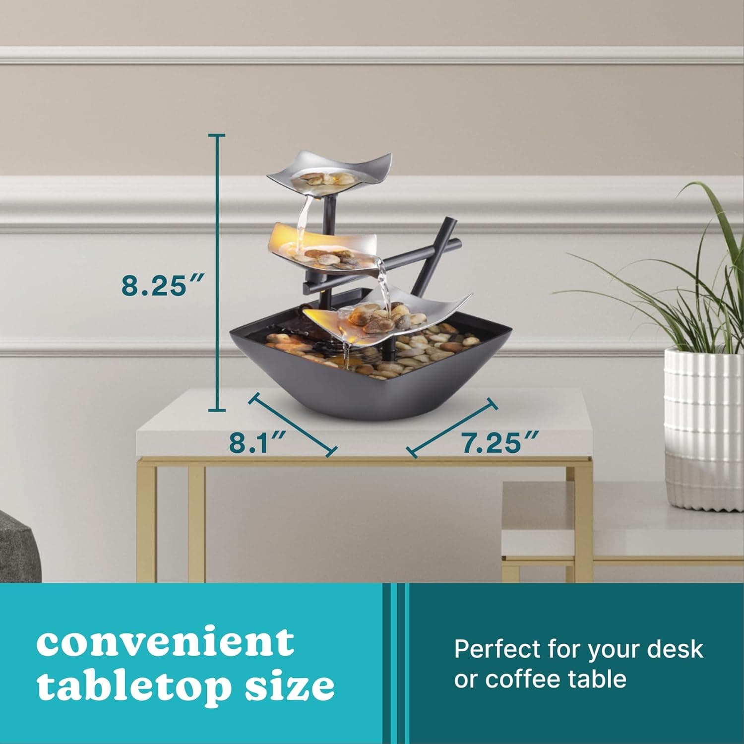 Homedics Tabletop Water Fountain, Home Décor Soothing Sound Machine - Automatic Pump, Deep Basin & Natural River Rocks. Indoor Zen Relaxation for Office, Living Room, or Bedroom, 8.25” Tall Silver Springs - Image 8