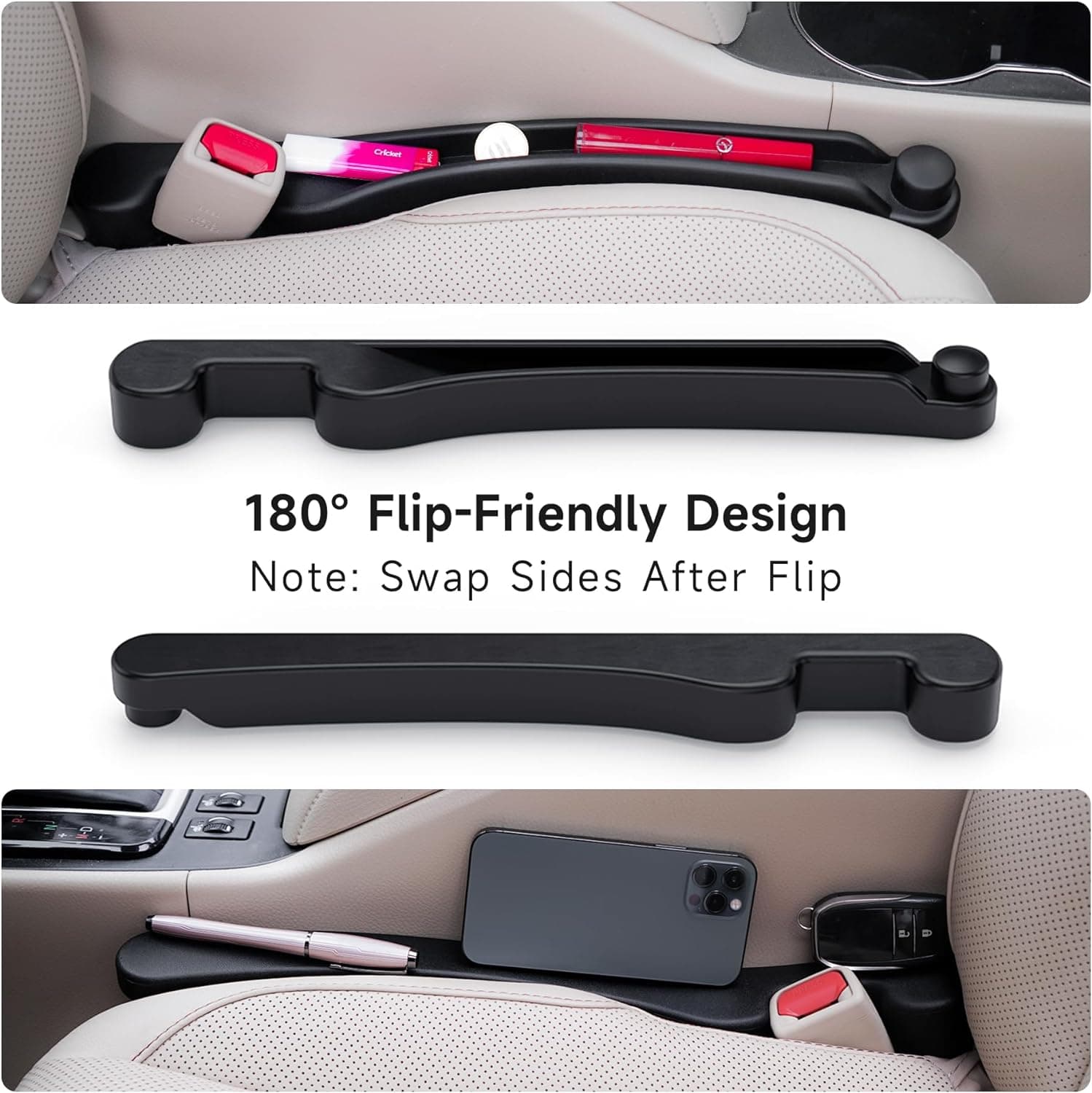 Car Seat Gap Filler Set of 2, Soft Foam Multifunctional Seat Side Gap Filler with Organizer & Hook Function, 3in1 Gap Stopper Universal Fit Car SUV Truck Fill The Gap Between Seat & Console Black Most Cars – Standard - Image 7