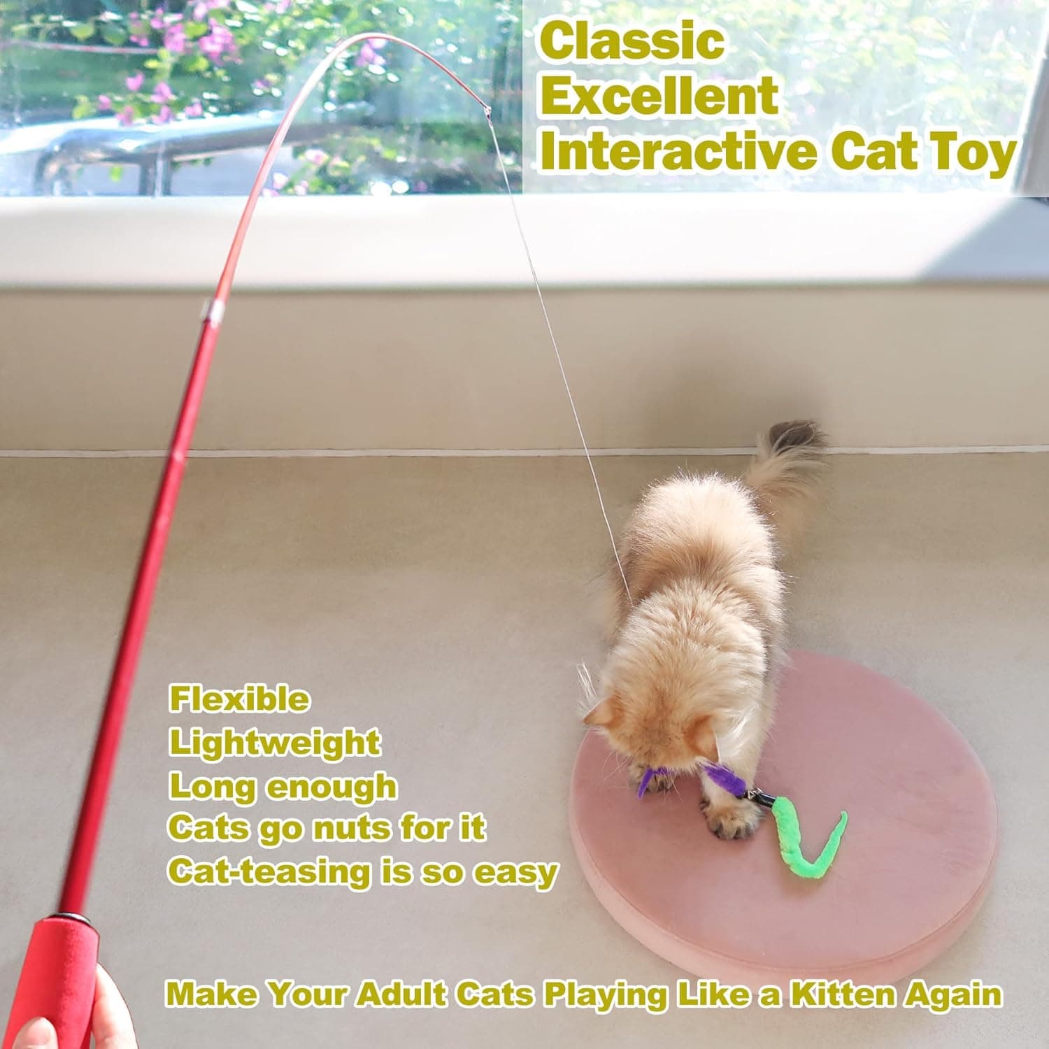 Cat Feather Toy, Retractable Cat Toys Wand 2 Wands & 9 Assorted Teaser Refills, Interactive Feather Teaser Wand Toy Bell Kitten Cat Having Fun Exerciser Playing - Image 3