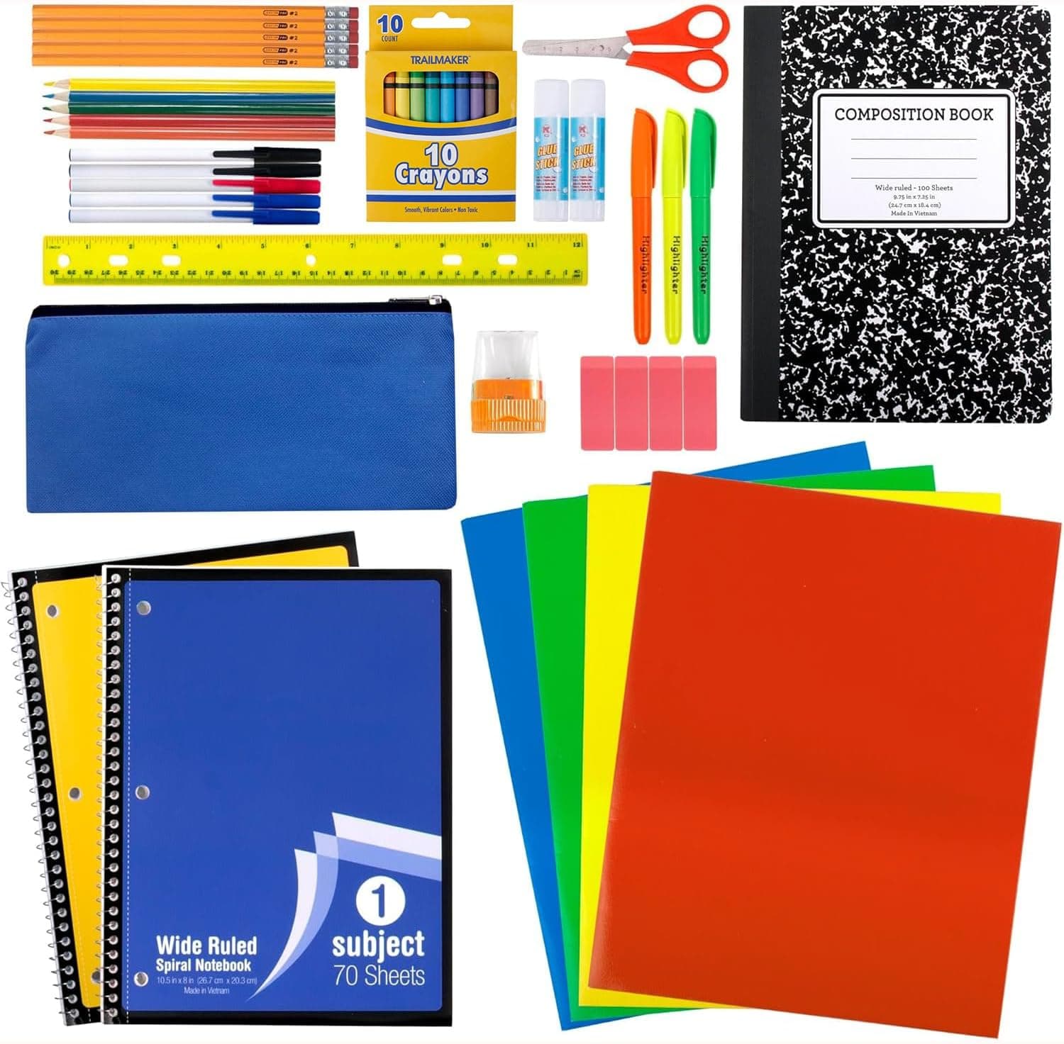 Kit de Suministros Escolares de 45 Piezas Grados K-12 - Esenciales Escolares Incluye Carpetas, Cuadernos, Lápices, Bolígrafos y Mucho Más! - Image 2