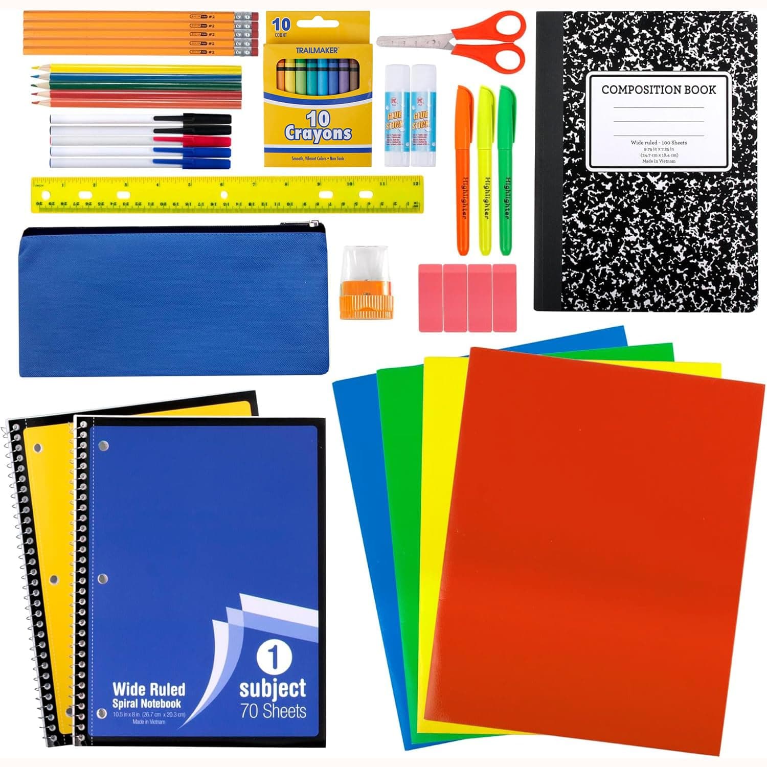 Kit de Suministros Escolares de 45 Piezas Grados K-12 - Esenciales Escolares Incluye Carpetas, Cuadernos, Lápices, Bolígrafos y Mucho Más!