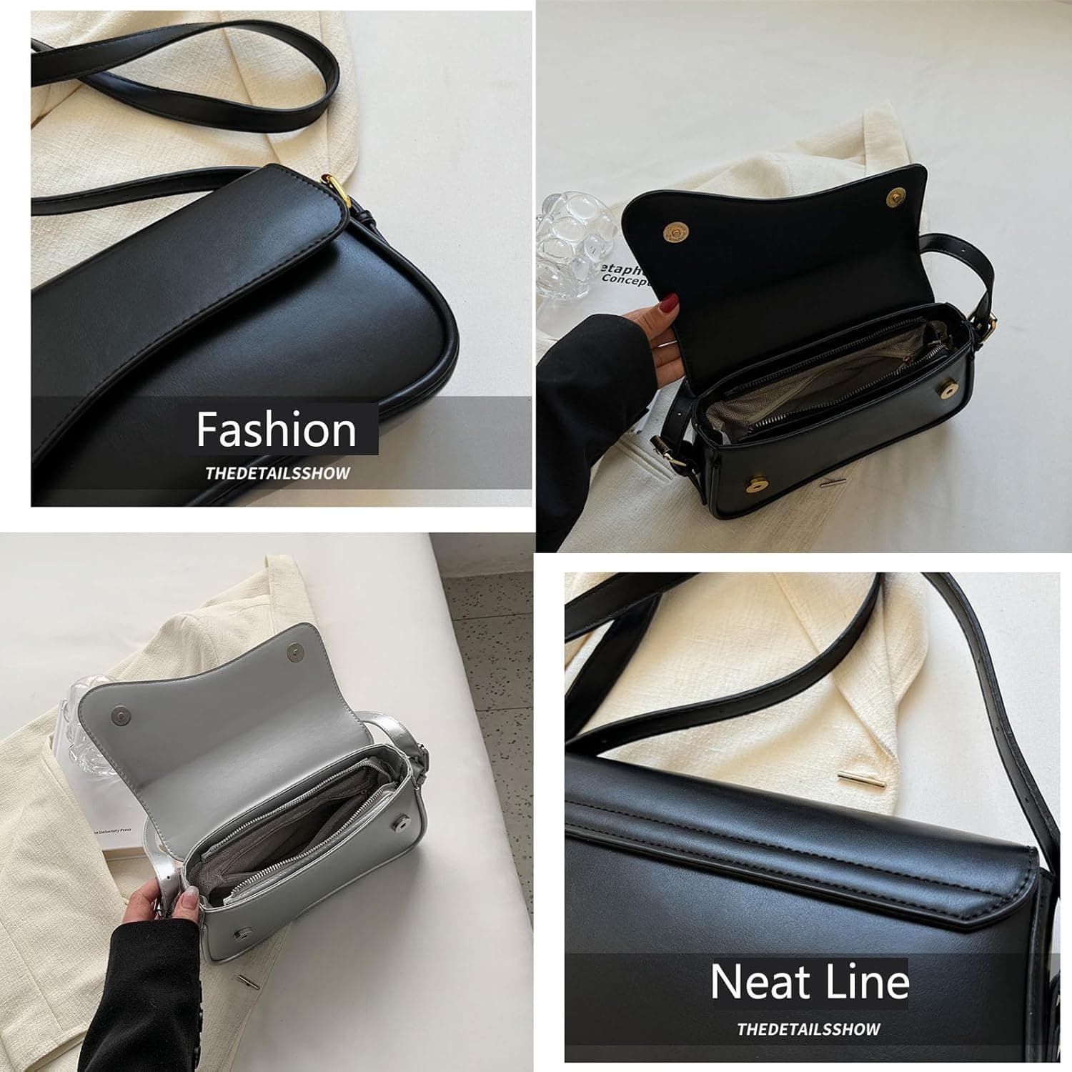 Shoulder Bag for Women Y2K Trendy Purse Vegan Leather Hobo Handbags Clutch Saddle Bag with 2 Removable Strap Black - Image 4