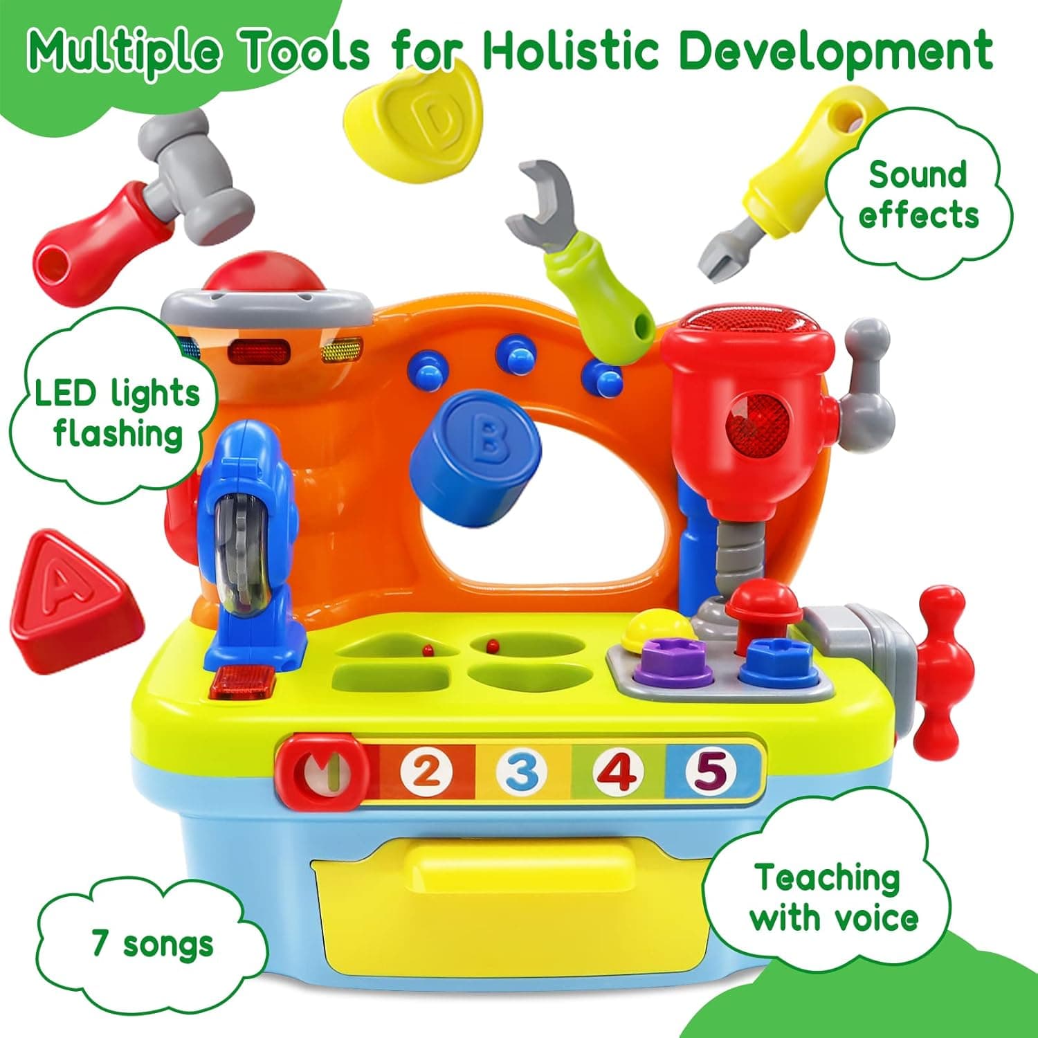 Baby Toys for 1 Year Old Boy Girl Musical Learning Workbench for 1 2 Year Old Boy Birthday Gift Early Educational Sound Shape Toddler Toys Age 1-2 Tool Set for Kids 12-18 Months - Image 7