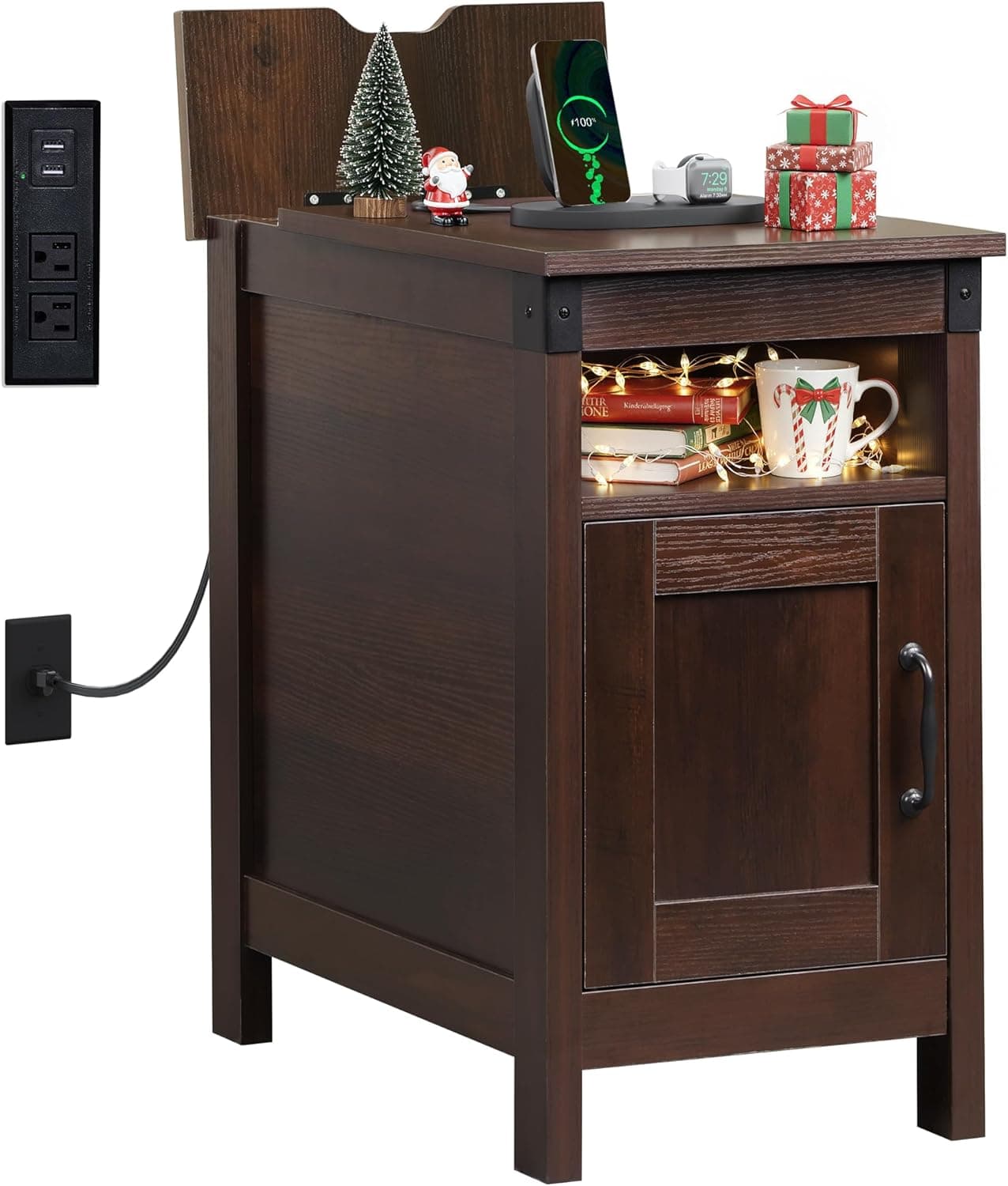 WLIVE End Table with Charging Station, Narrow Side Table for Living Room, Farmhouse Night Stand with Storage, Small Wooden Nightstand with USB Ports and Outlets for Living Room and Bedroom, Espresso Espresso 1 - Image 2