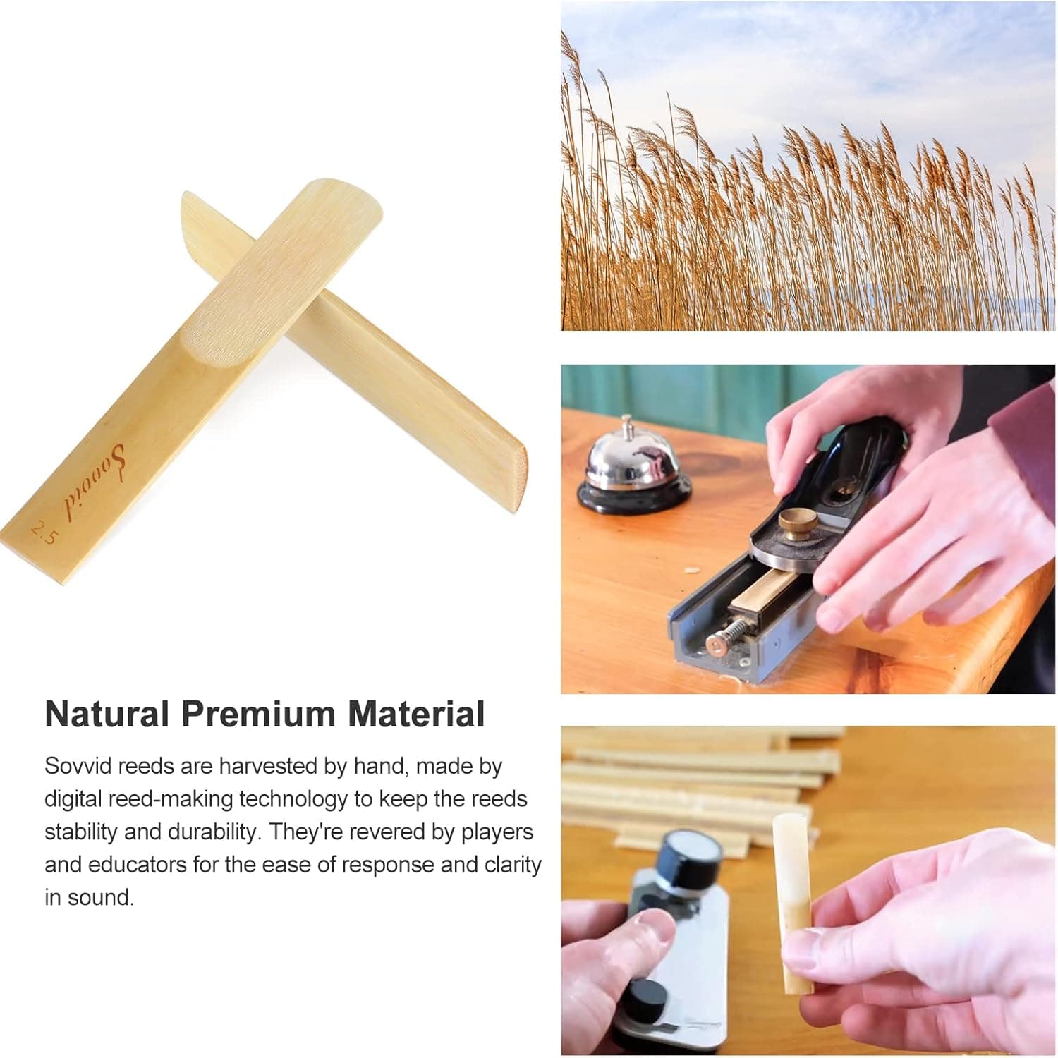 10 Pack Professional Alto Saxophone Reeds with Plastic Box, Strength 2.5 Alto Sax Reeds, Laser Engraved Marking & Thinner Reed Tip for Easy of Play, Traditional Reeds for Saxophone Alto Strength 2.5 Light Brown - Image 4