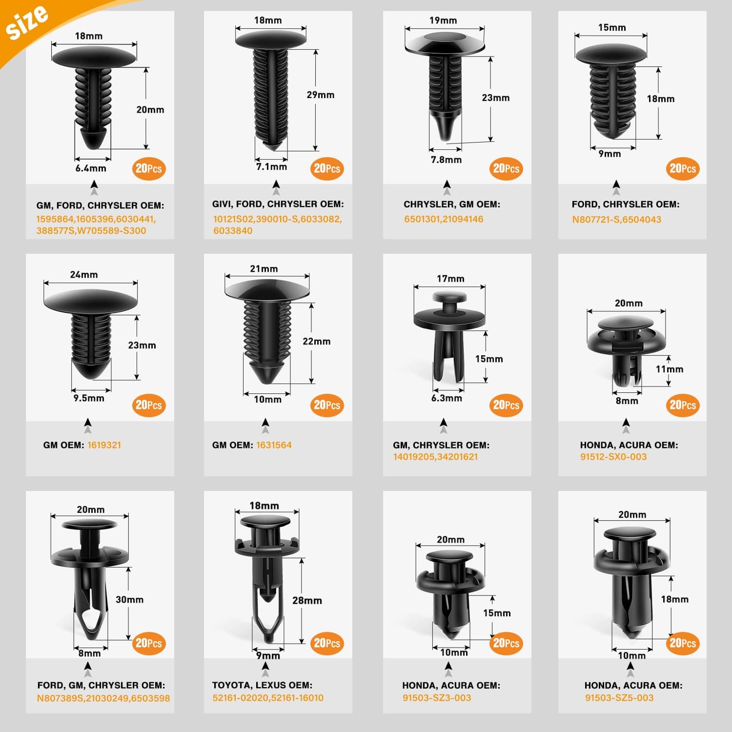 GOOACC - GRC-33 240PCS Bumper Retainer Clips Car Plastic Rivets Fasteners Push Retainer Kit Most Popular Sizes Auto Push Pin Rivets Set -Door Trim Panel Fender Clips for GM Ford Toyota Honda Chrysler 240Pcs Clips + 5 Remover Retainer Kit - Image 3