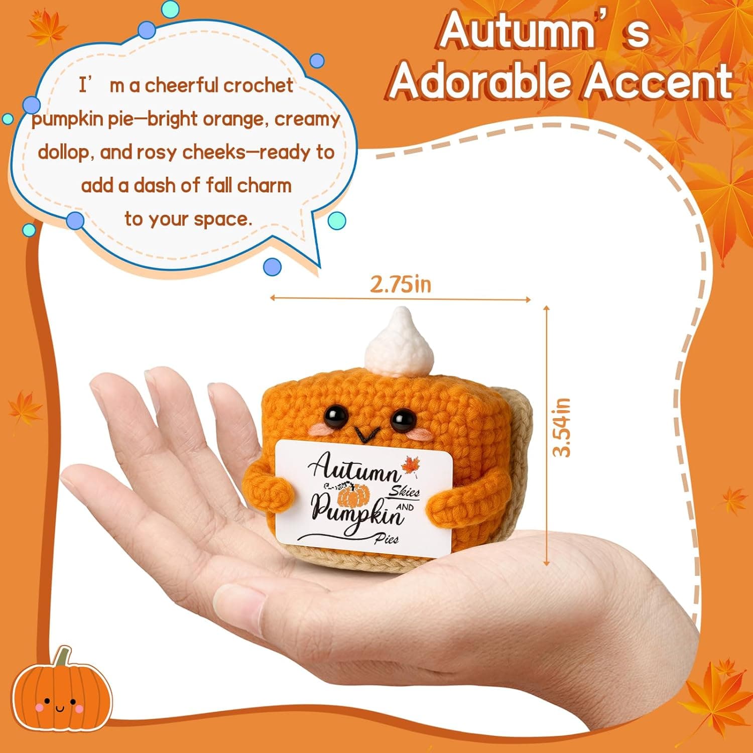 Thanksgiving Fall Decor Mini Pumpkin Pie Crochet Doll, Small Autumn Season Holiday Pumpkin Items Plush Gift, Cute Halloween Home Office Indoor Table Decoration, Christmas Stocking Stuffer Ornament Autumn Skies - Image 3