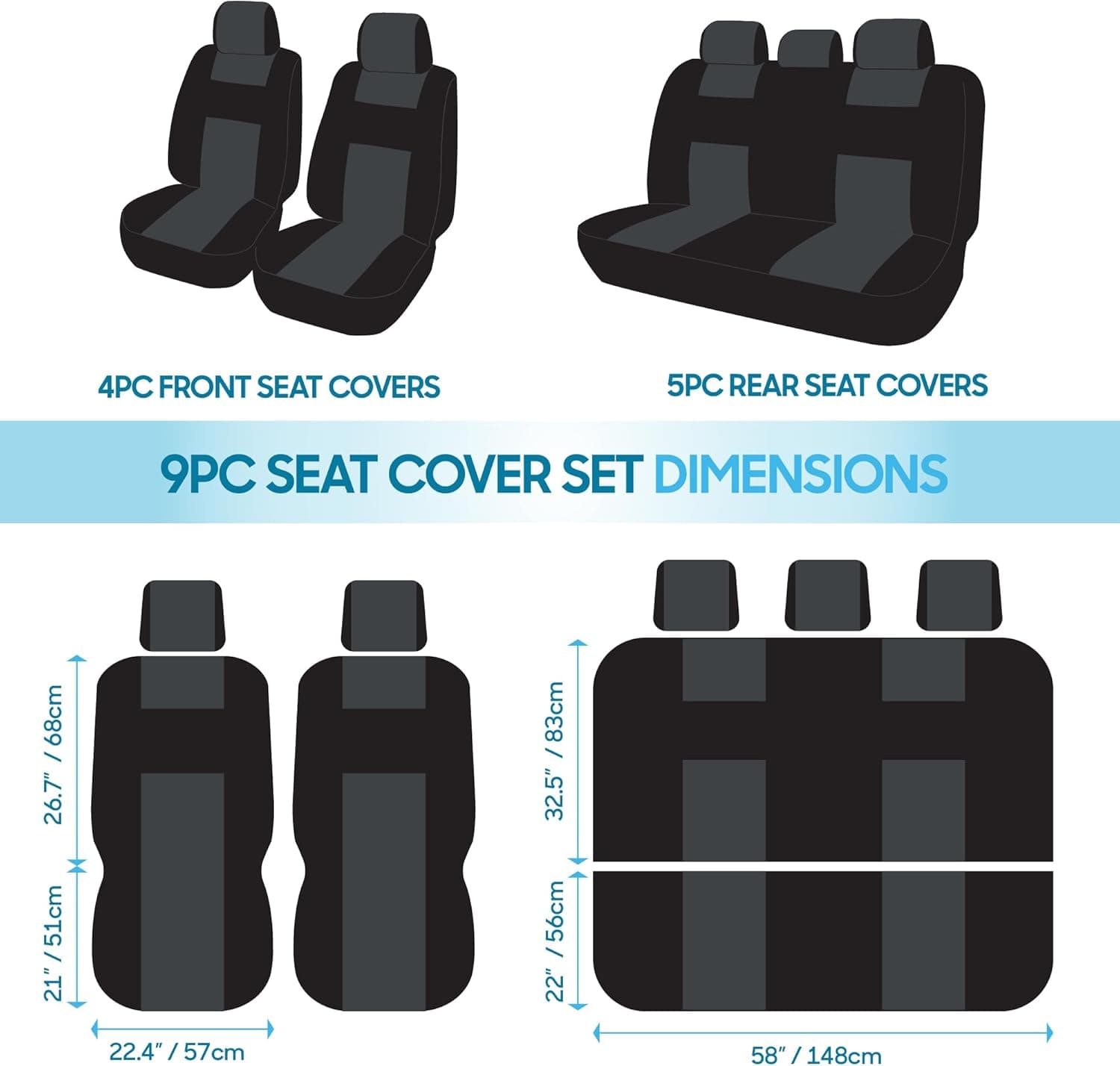 BDK PolyPro Car Seat Covers Full Set in Charcoal on Black – Front and Rear Split Bench for Cars, Easy to Install Cover Set, Accessories Auto Trucks Van SUV Charcoal Gray - Image 10