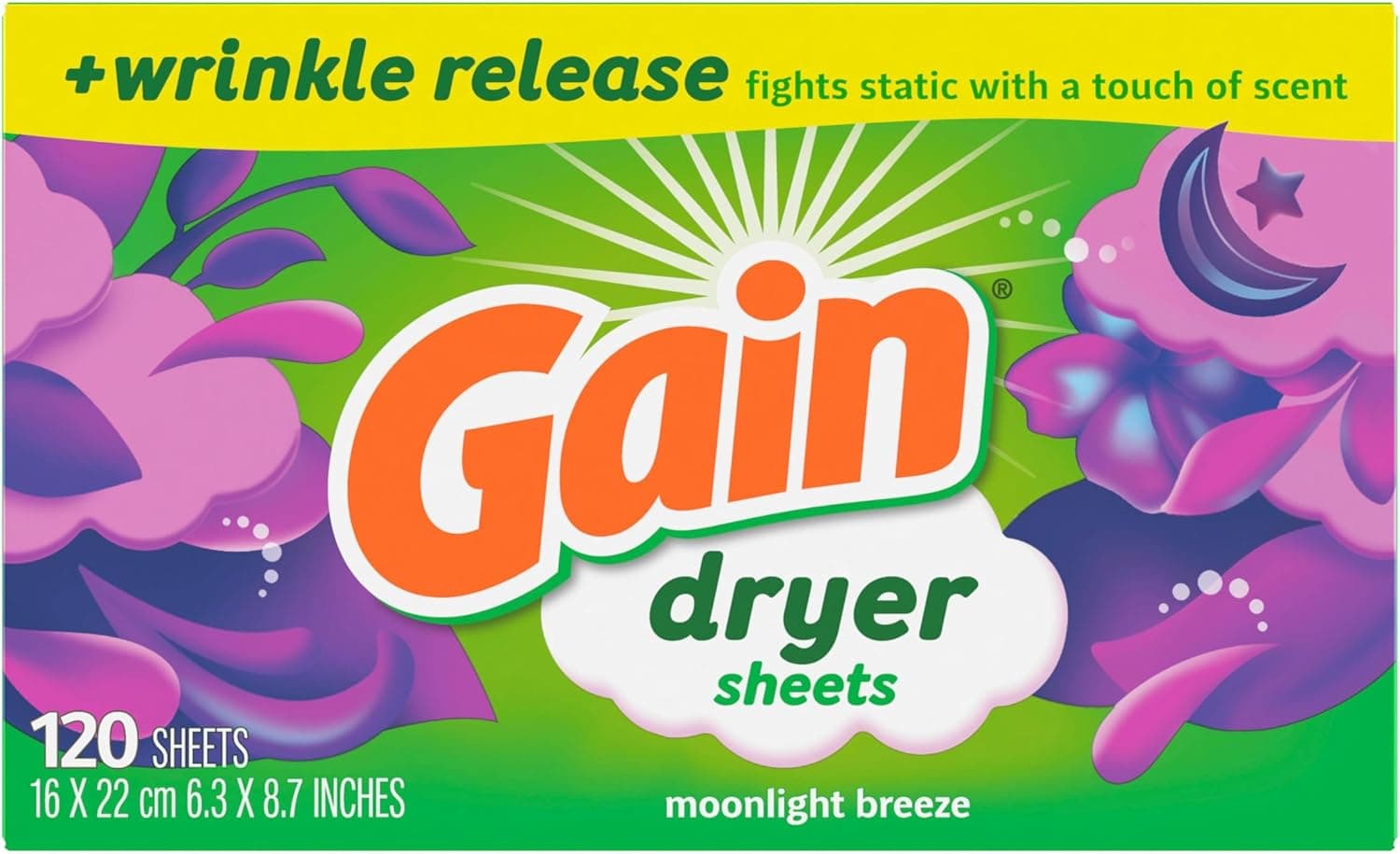 Gain dryer sheets Plus Wrinkle Release, Moonlight Breeze Scent, 120 Count, Fights static with a touch of scent, laundry sheets Moonlight Breeze 120 Count (Pack of 1) - Image 9