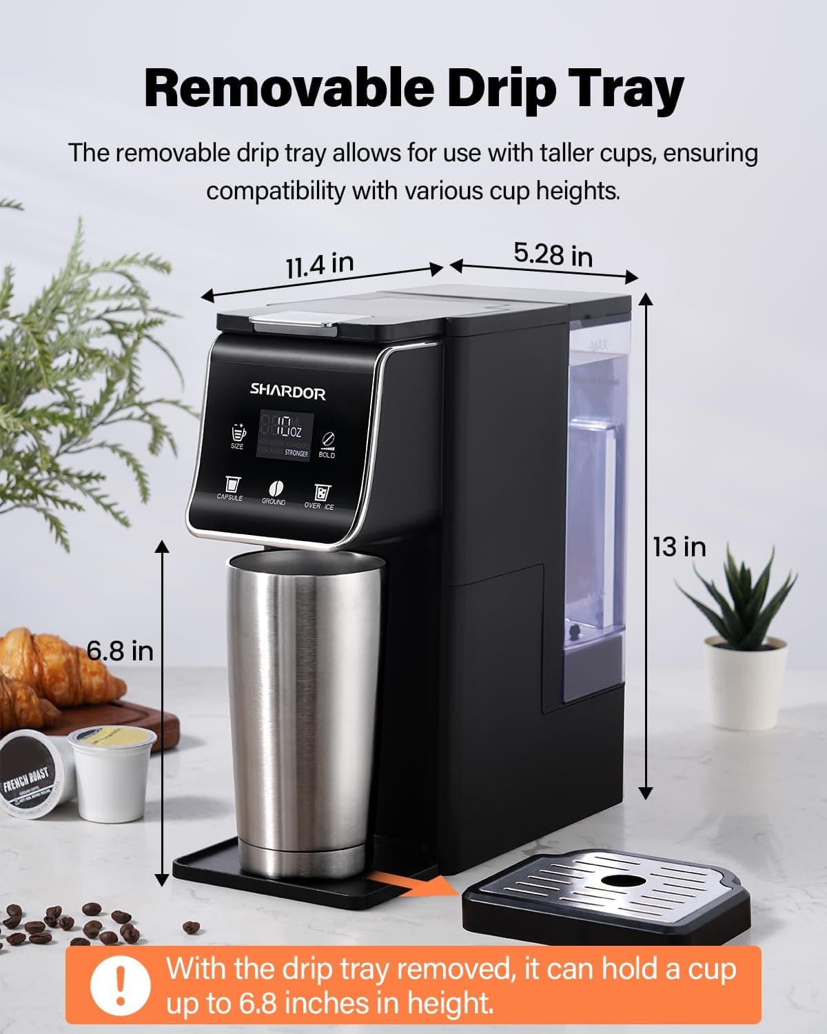 SHARDOR Coffee Maker Hot & Iced With Bold Setting,Single Serve Coffee Maker For K Cup And Grounds，52 Oz Removable Water Tank,6-14 Oz Brew Sizes,One Cup Kcup Coffee Machine With Reusable Filter, Black - Image 8