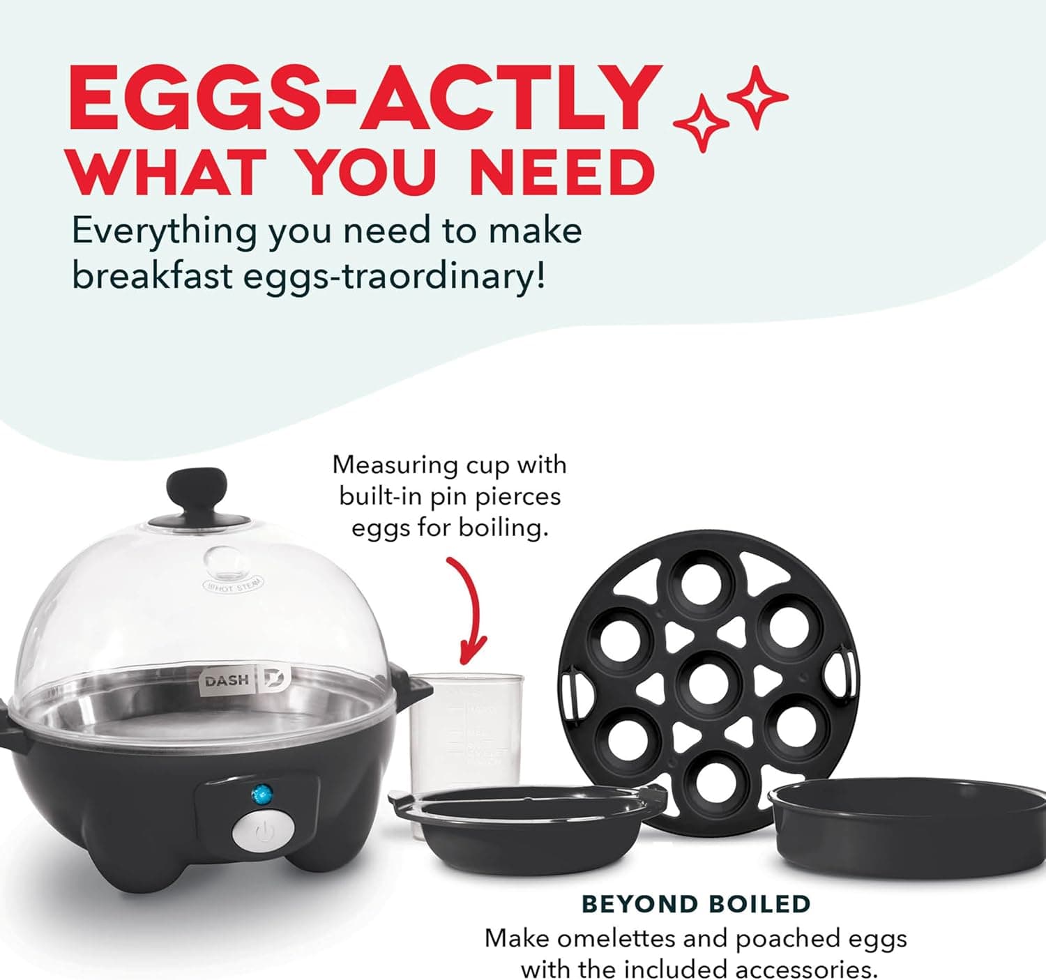 DASH Electric Rapid Egg Cooker for Hard Boiled/Poached/Scrambled Eggs or Omelets with Auto Shut-Off Feature, Black, 7 Egg Capacity 7 Eggs Black - Image 5