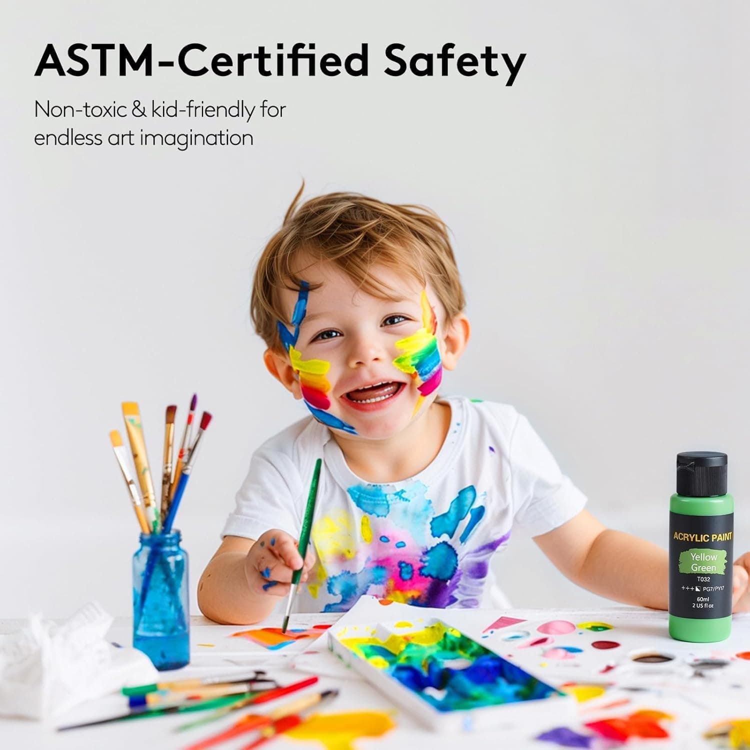 Acrylic Paint Set, 24 Colors (2 oz/Bottle) with 12 Art Brushes, Art Supplies for Painting Canvas, Wood, Ceramic & Fabric, Rich Pigments Lasting Quality for Beginners, Students & Professional Artist 24 Colors Acrylic Paint 2 fl oz/60 ml - Image 6