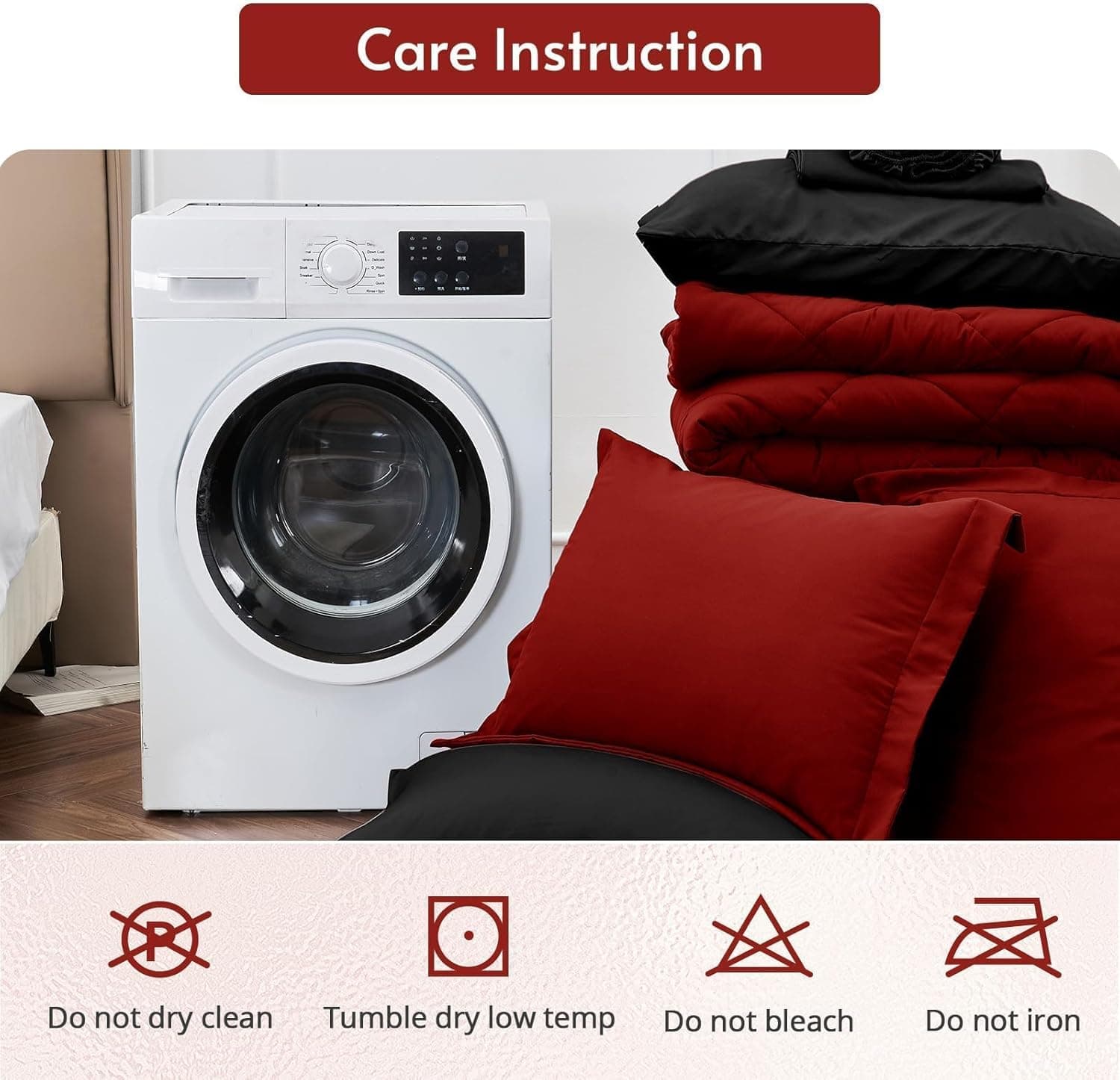 MUXHOMO 7 Pieces Queen Comforter Set, Reversible Bed in a Bag Queen Size, All Season Bedding Set with Comforter, Flat Sheet, Fitted Sheet, Pillowcases & Shams, Red & Black Queen (88"x88") 01 - Red/Black - Image 9