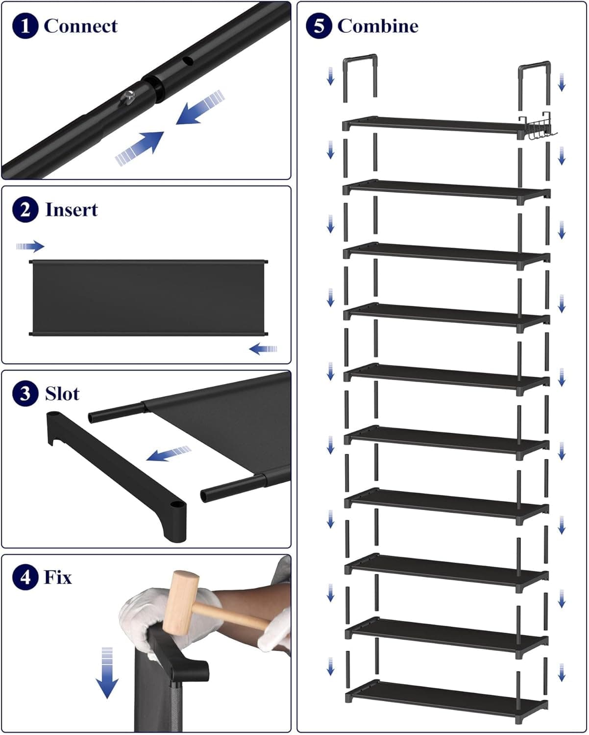 Kitsure Shoe Rack for Closet - 10-Tier Shoe Organizer with Hook Rack, Large-Capacity & Space-Saving Shoe Shelf for Entryway, Bedroom, Living Room,32.2" x 11.8" x 68.5", Black Black 32.2" x 11.8" x 68.5" - Image 9