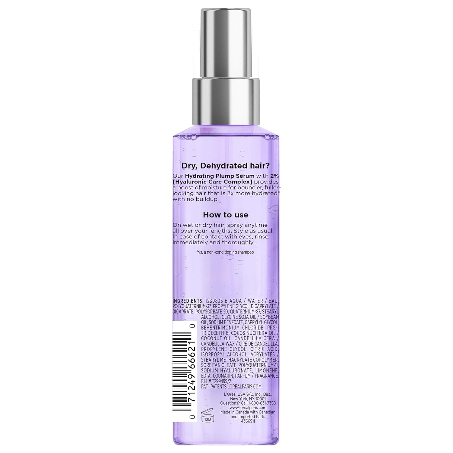 巴黎欧莱雅 Elvive Hyaluron Plump 水润丰盈护发精华，适用于脱水、干燥发质，含透明质酸护理复合物，无防腐剂，4.4 液盎司 - Image 10