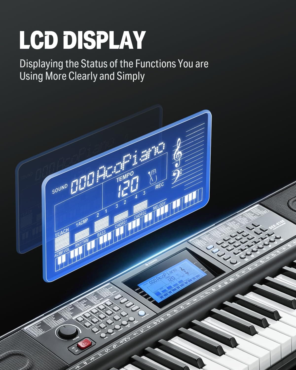 Donner Piano Eléctrico de 61 Teclas, Kit de Teclado con 249 Voces, 249 Ritmos - Incluye Soporte para Piano, Banqueta, Micrófono, Regalo para Principiantes, Negro (DEK-610S) Kit Completo Negro - Image 3