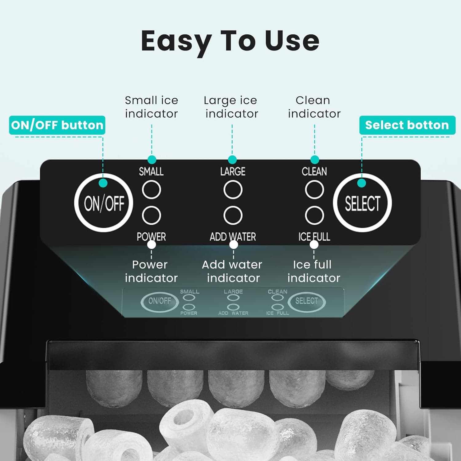 OLIXIS Ice Maker Machine with Handle,26lbs in 24Hrs,9 Ice Cubes in 6 Mins,Auto-Cleaning Portable Ice Maker with Basket and Scoop, Countertop Ice Maker for Home/Kitchen/Camping/RV, Sleek Black Sleek Black Handle-26.5Lbs/24H - Image 6