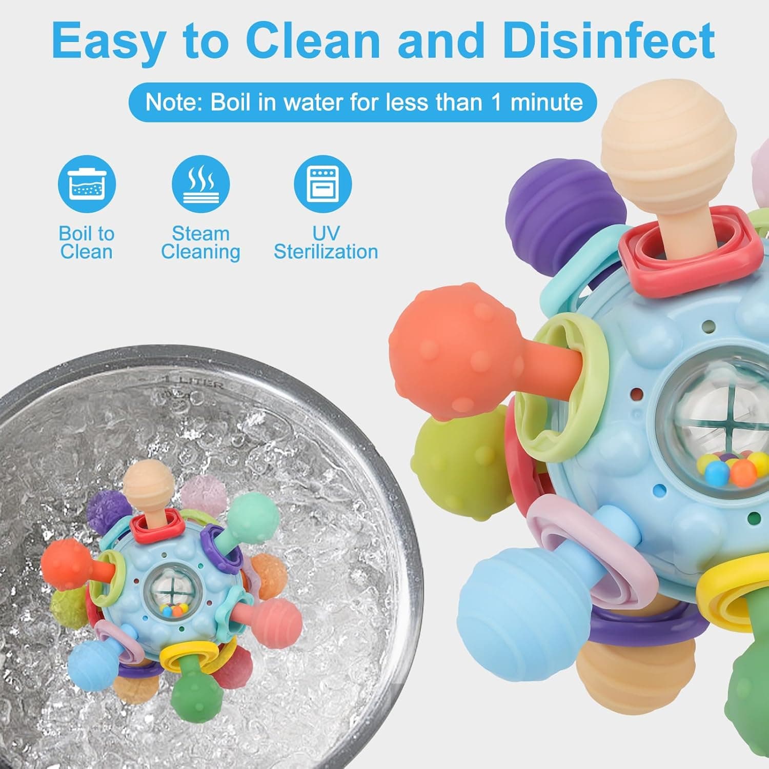 Baby Montessori Sensory Toys for 0-6 6-12 Months, Baby Teether Teething Toys for Babies 0 3 6 9 12 18 Months, Newborn Infant Learning Developmental Toys Gifts for 1 2 Year Old Boys Girls Blue - Image 6