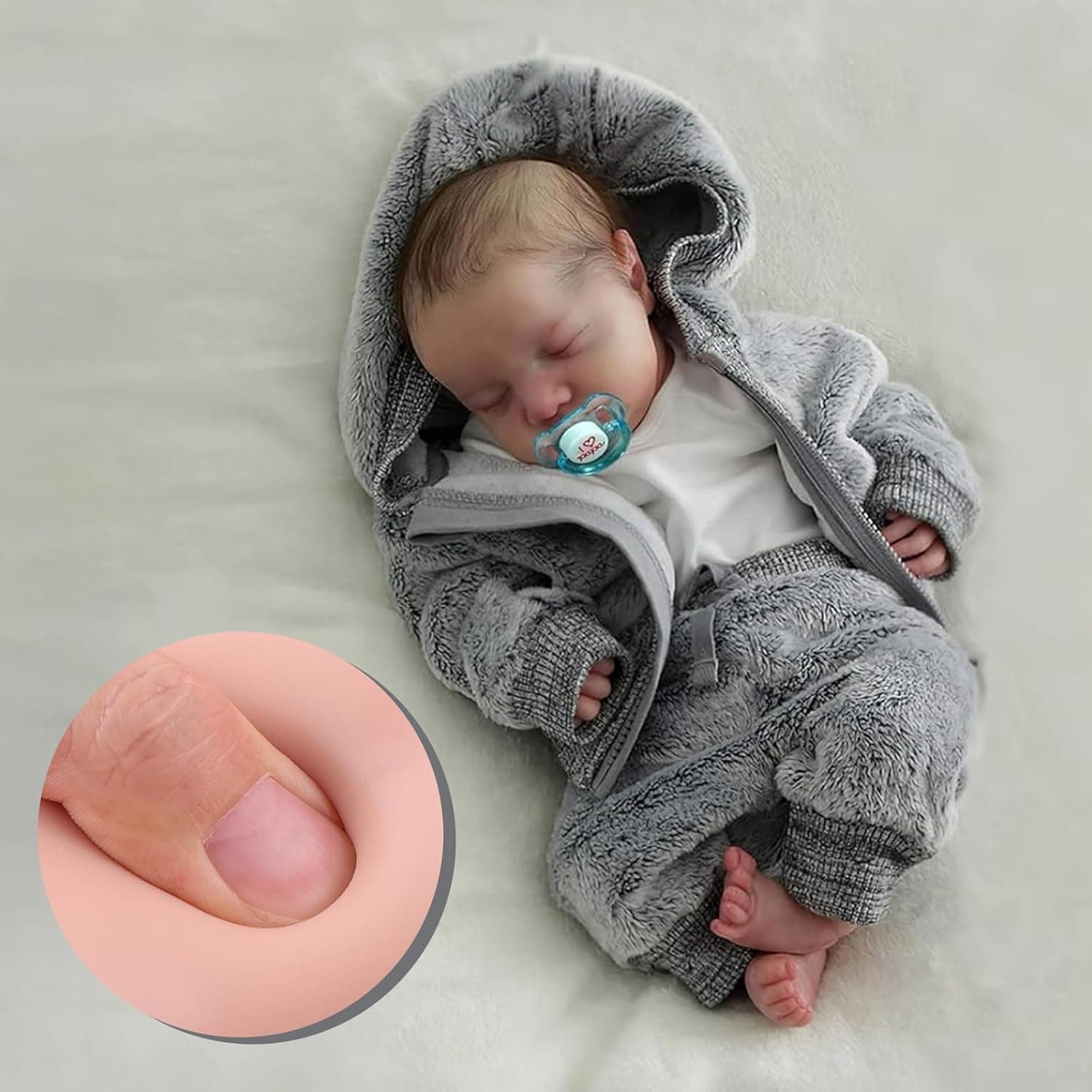 BABESIDE Lifelike Reborn Baby Dolls Silicone Full Body Boys - 17-Inch Real Baby Feeling Realistic-Newborn Baby Doll Full Body Vinyl Real Life Baby Dolls with Toy & Gift Box for Kids Grey - Image 2