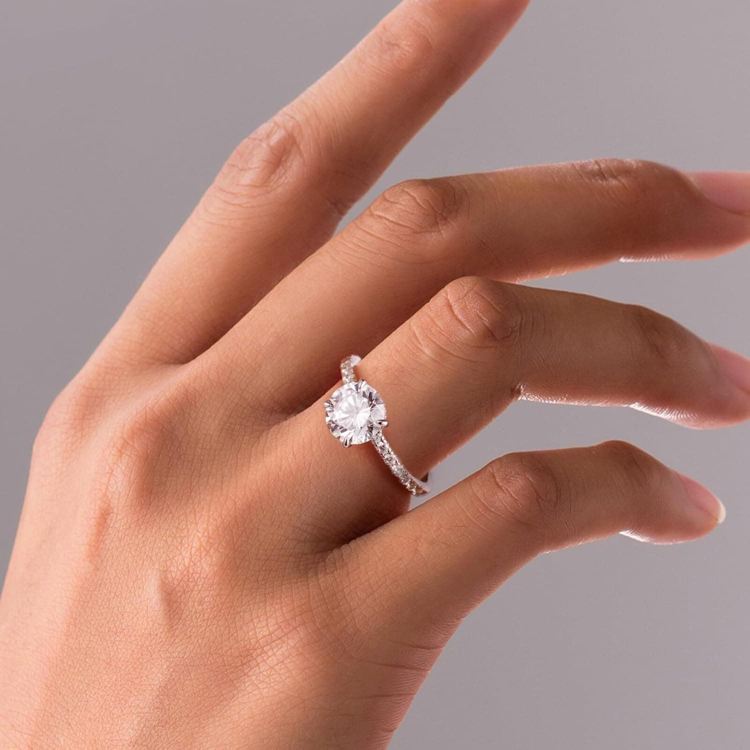 SMILEST 2ct Hidden Halo Engagement Rings for Women, 14K White Yellow Gold Plated Solid 925 Sterling Silver Cubic Zirconia Ring 4 Claw Side Stone Engagement Rings for Women Solitaire Ring 7 "2ct-Hidden Halo Engagement Ring-Silver - Image 6