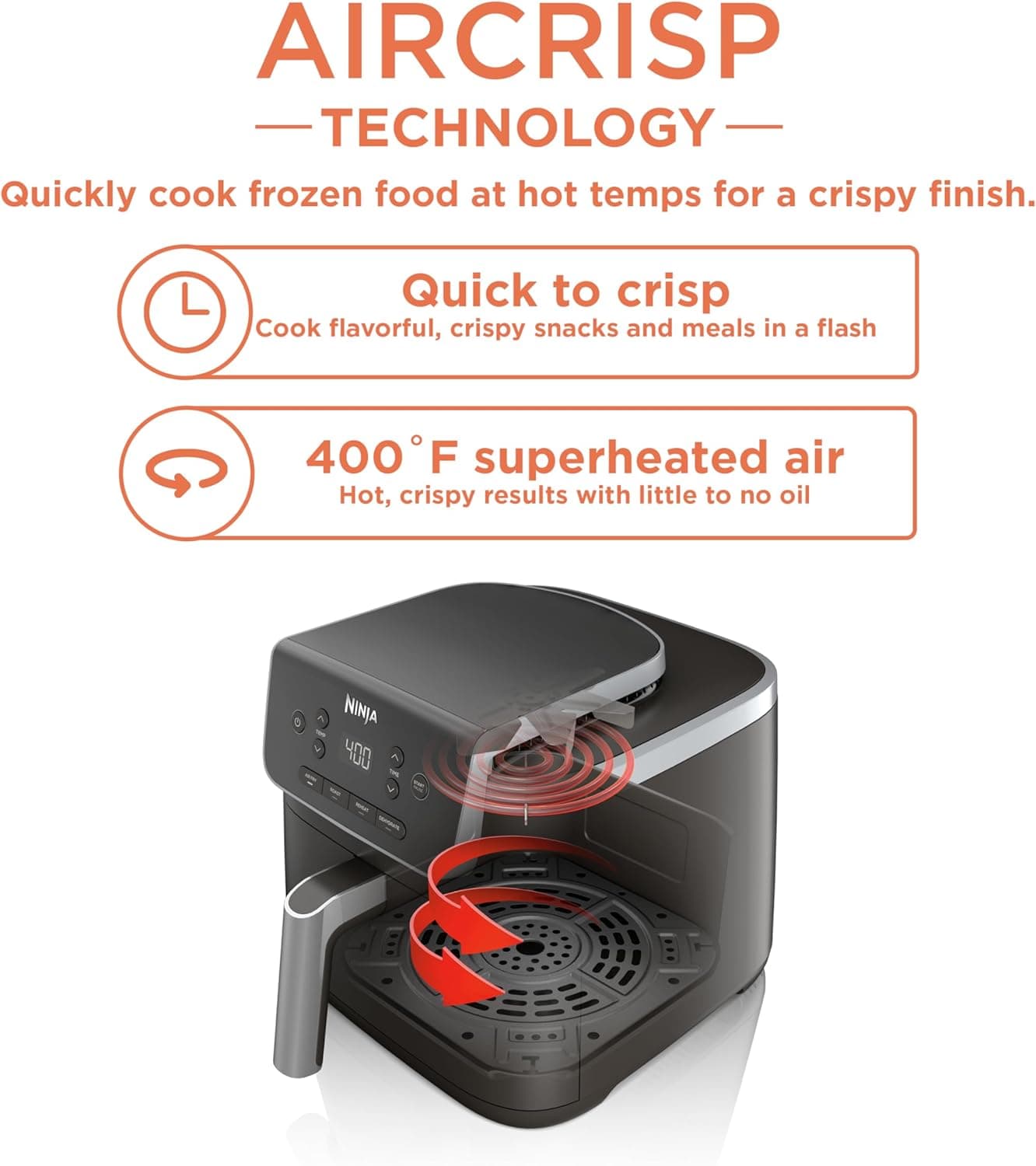Ninja | Air Fryer | 4-in-1 Pro Air Fry, Roast, Reheat, Dehydrate | 5QT Capacity fits up to 4lbs of French Fries | 400F Max Temp | Nonstick Basket & Crisper Plate | 120V | Grey | AF141 5 QT - Image 3