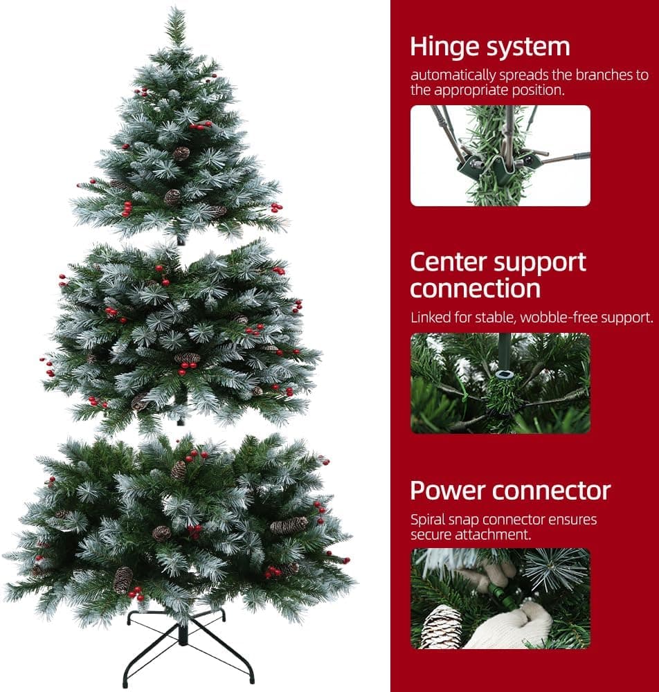 Prelit Christmas Tree with Lights 6ft - Premium Artificial Christmas Tree, with 874 Branch Tips and 250 Warm Lightsm, Support Automatique, Easy Assembly,Perfect Choice for Xmas Decorations Green 6ft - Image 5