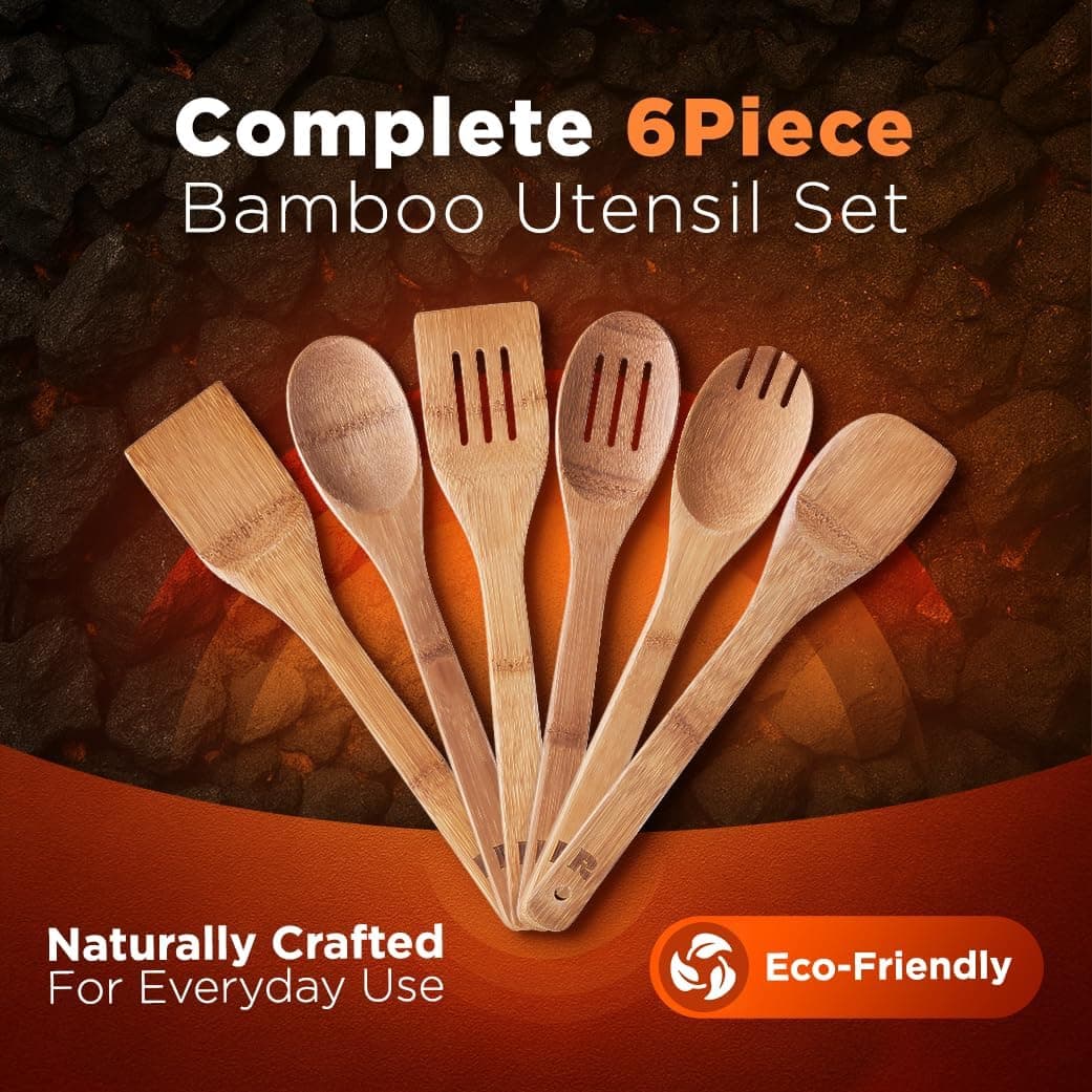 Amazon.com: Riveira Dark Bamboo Wooden Spoons for Cooking 6-Piece, Apartment Essentials Wood Spatula Spoon Nonstick Kitchen Utensil Set Premium Quality Housewarming Gifts for Everyday Use: Home & Kitchen - Image 5