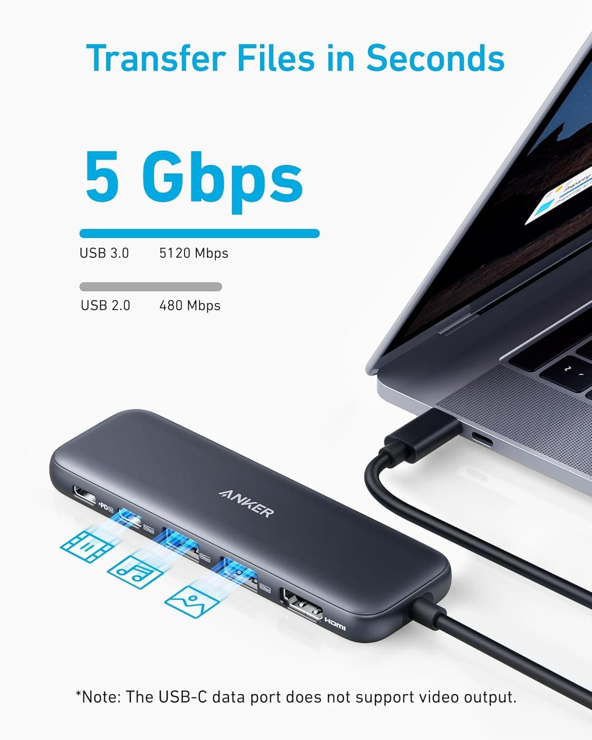 Anker USB C Hub, 5-in-1 USBC to HDMI Splitter with 4K Display, 1 x Powered USB-C 5Gbps & 2×Powered USB-A 3.0 5Gbps Data Ports for MacBook Pro, MacBook Air, Dell and More Black - Image 5