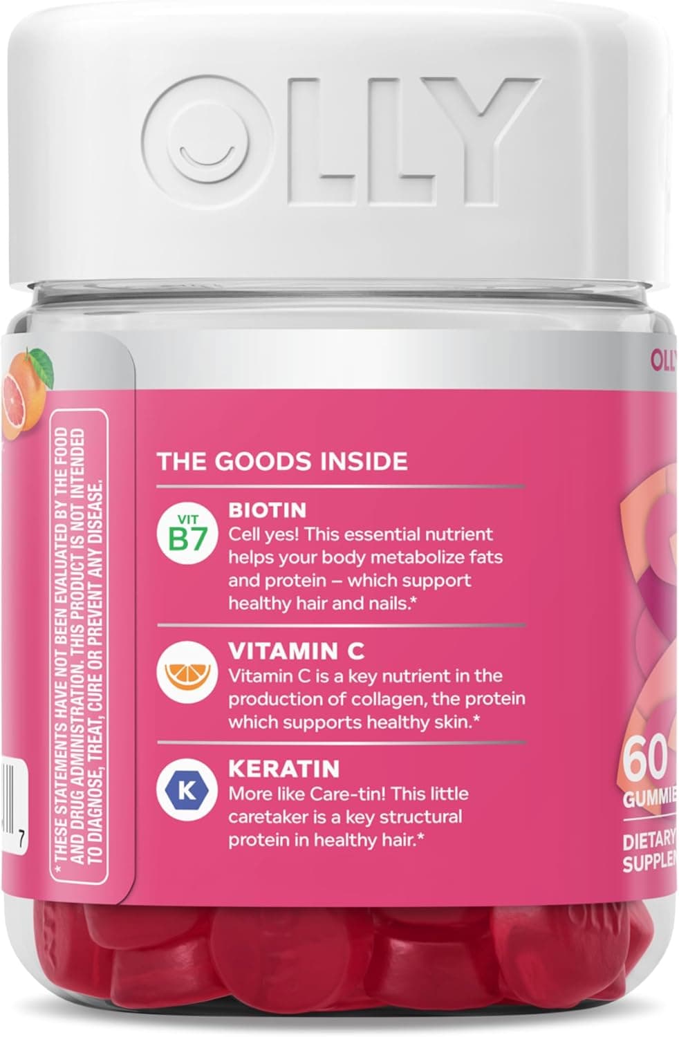 OLLY Undeniable Beauty Gummy, Para Cabello, Piel, Uñas, Biotina, Vitamina C, Queratina, Suplemento Masticable, Pomelo, Suministro de 30 Días - 60 Conteo (Paquete de 1) - Image 12