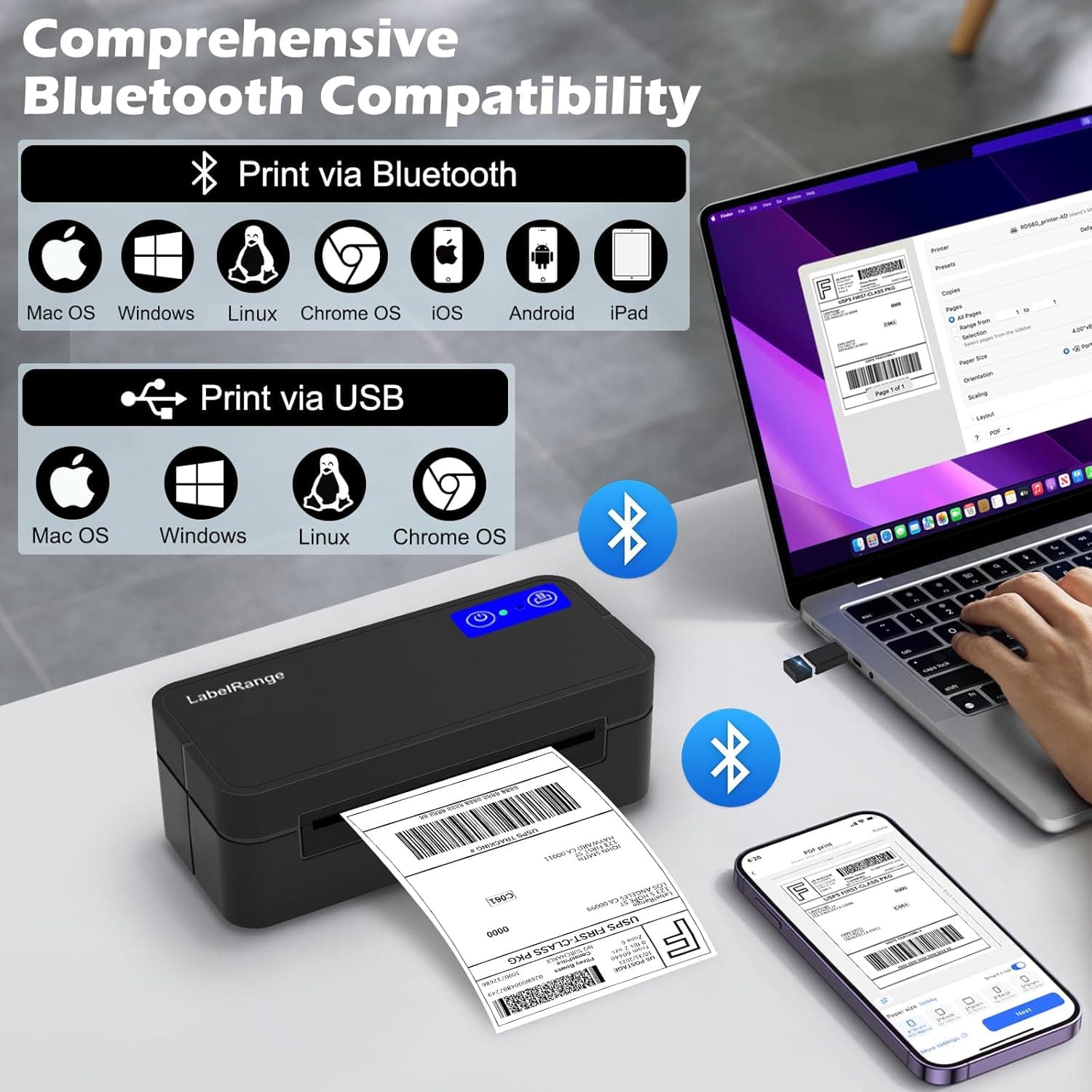 适用于Mac、Windows、手机、平板的蓝牙热敏标签打印机，无线4x6运输标签打印机，支持运输包裹，兼容USPS、Ebay、Amazon、Pirate Ship - Image 3