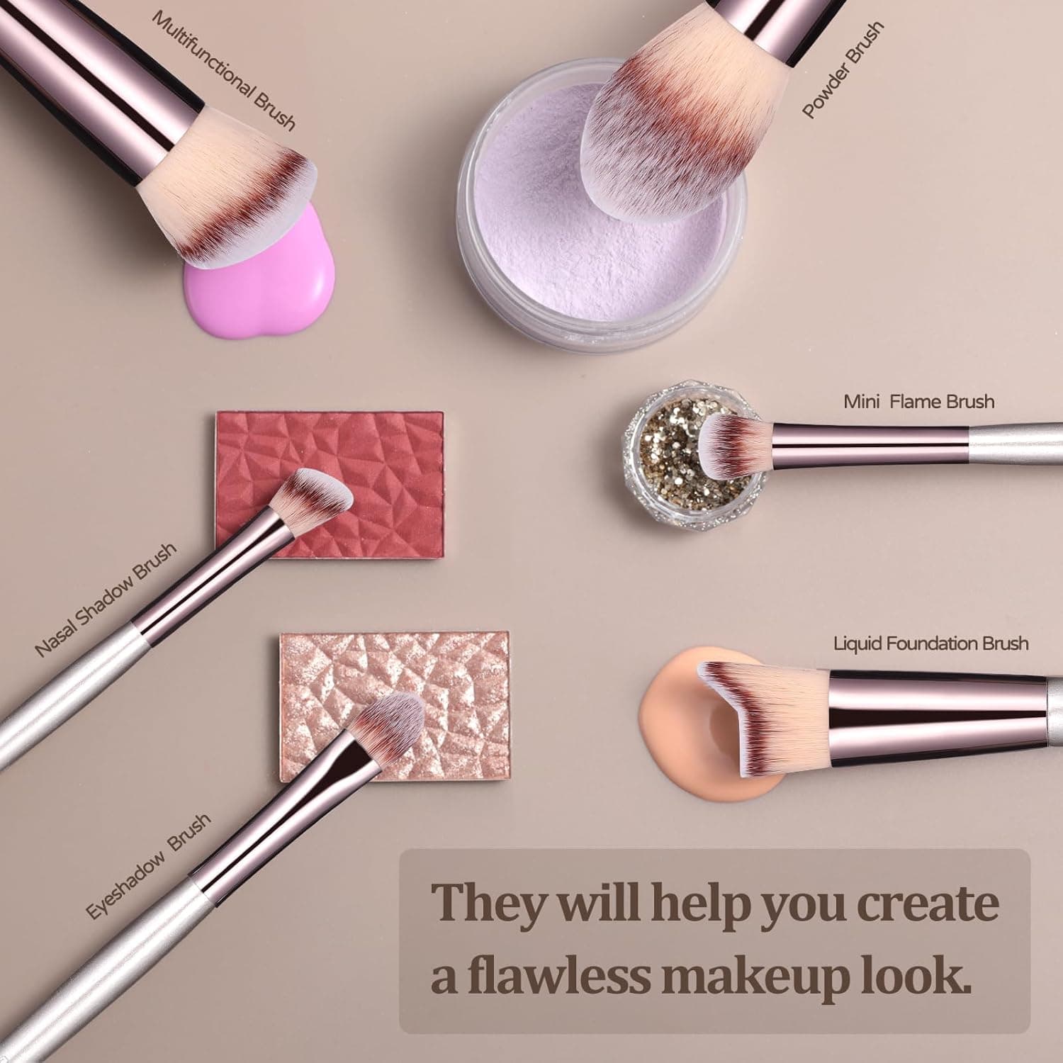 BS-MALL Makeup Brush Set 18 Pcs Premium Synthetic Foundation Powder Concealers Eye shadows Blush Makeup Brushes with black case A-Champagne - Image 5