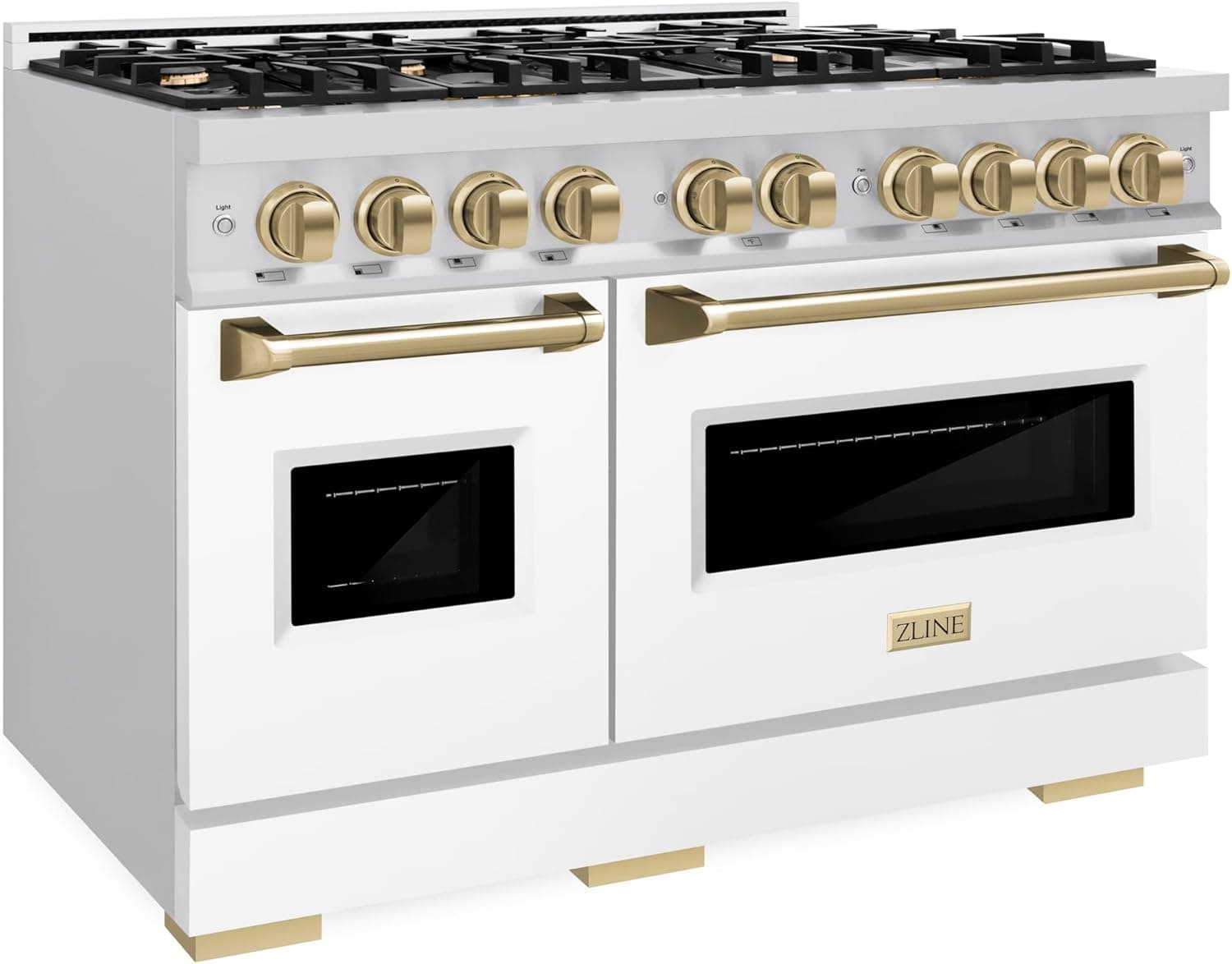 ZLINE Autograph Edition 48 in. 6.7 cu. ft. Classic Double Oven Dual Fuel Range with 8 Burner Gas Cooktop in Stainless Steel with White Matte Doors and Champagne Bronze Accents (CDRZ-WM-48-CB) - Image 3