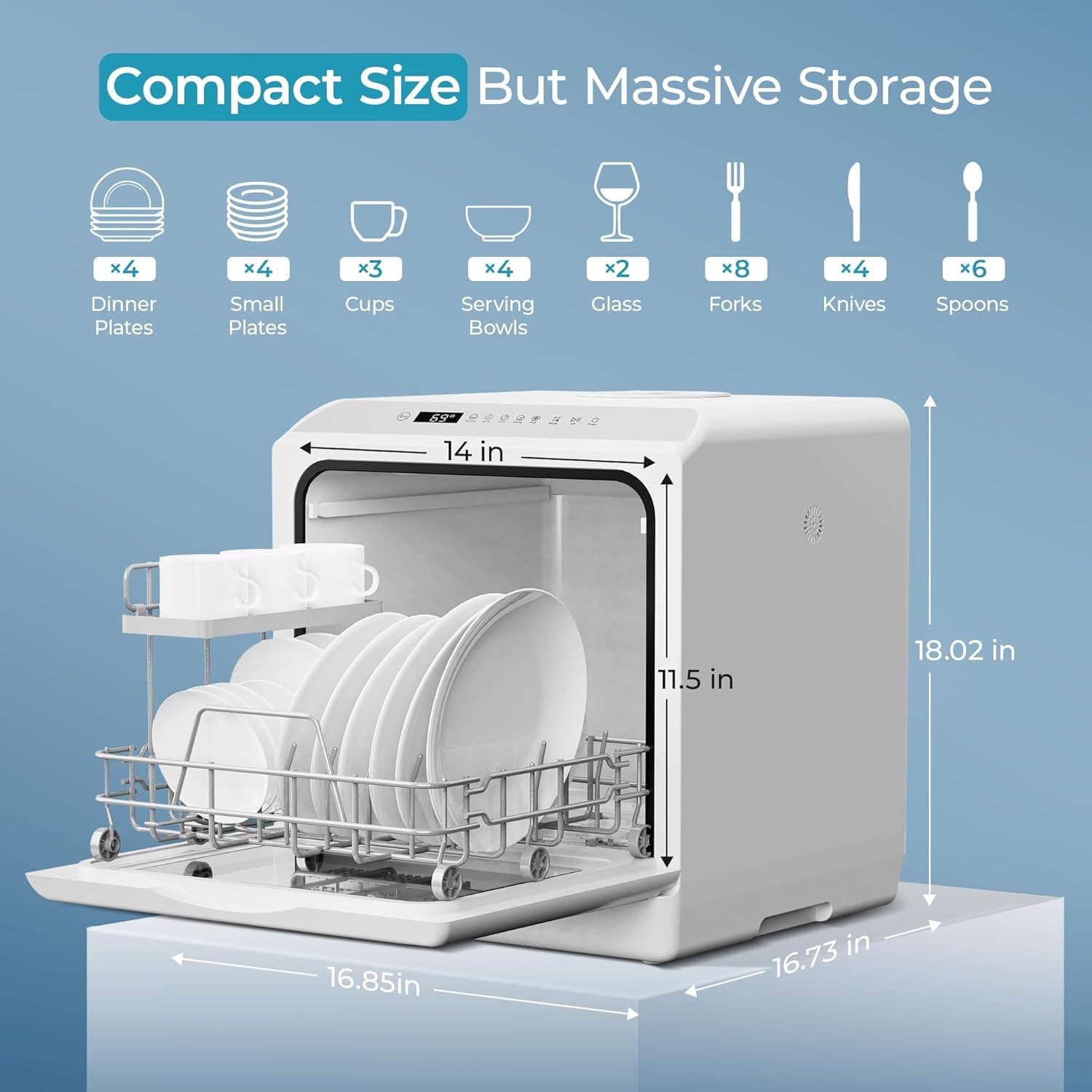 EUHOMY Countertop Dishwasher Portable with 6 Programs, 5L Built-in Water Tank for Apartments, 167℉ High-Temp, No Hookup Needed, Mini Dishwasher with Baby Care, Air Dry/Quick/ECO/Fruit/Normal, White 6 Programs - White - Image 6