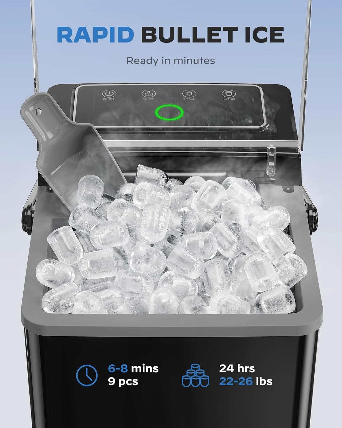 Countertop Ice Maker, Compact Ice Maker with Larger 2.5L Expanding Ice Basket & 1.8L Water Tank, Smart Touch Control, 9 ICES in 6 Mins, Self-Cleaning, for Home/Party/Office/RV - Image 5