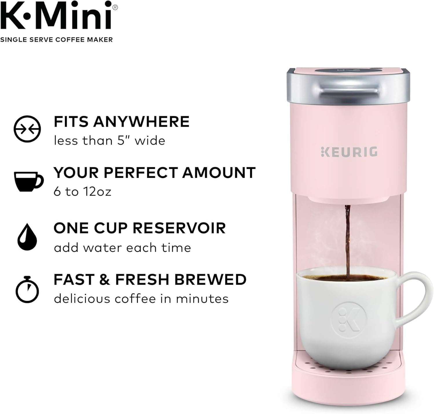 Keurig K-Mini Single Serve K-Cup Pod Coffee Maker, 6 to 12oz Brew size, with Cord Storage, Perfect for Small Spaces, Dusty Rose - Image 3